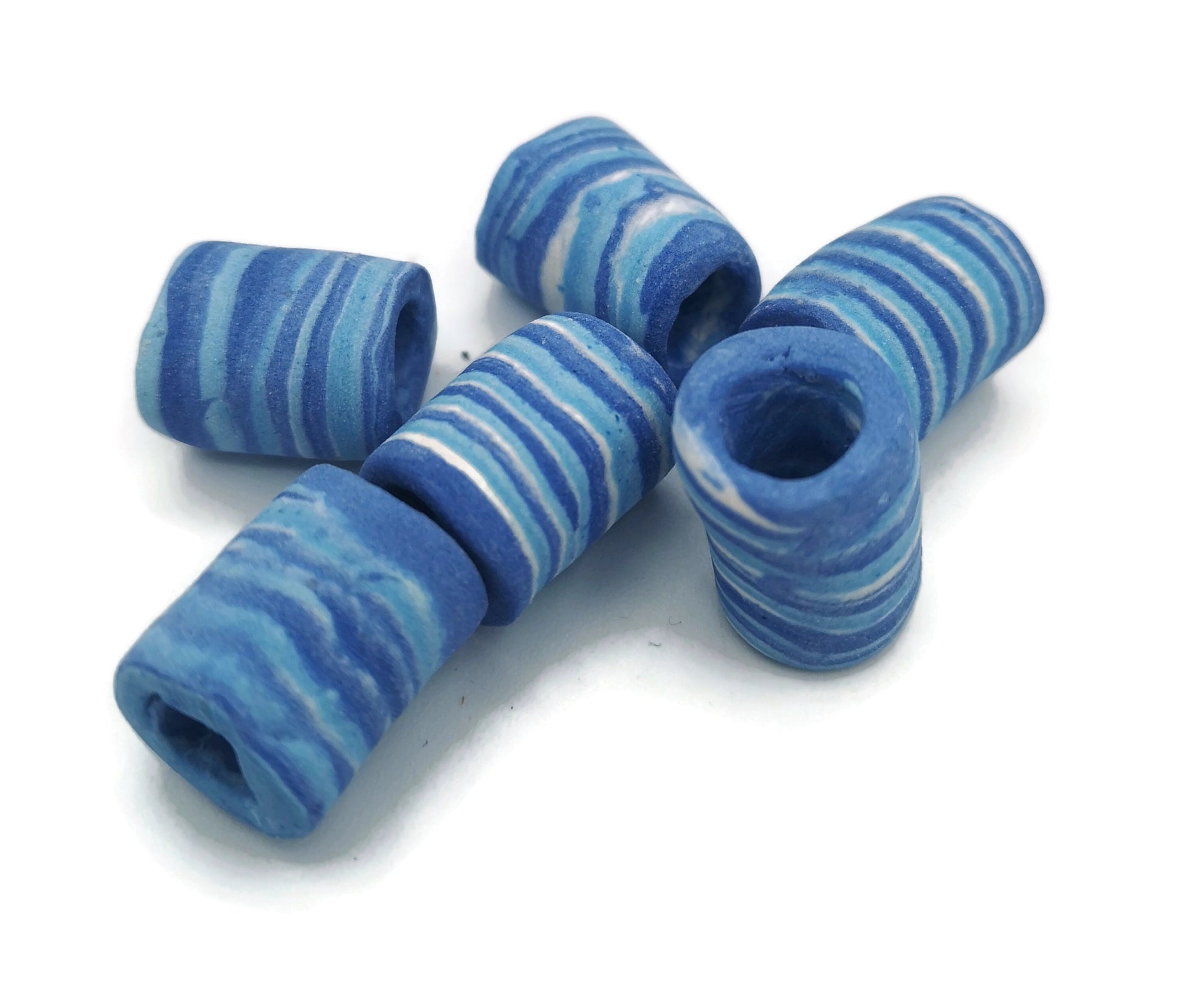 LARGE TUBE BEADS, 7 mm Big Hole Macrame Beads Set of 6, Matt Craft Beads For Decorating, Unique Ceramic Barrel Beads For Jewelry Making - Ceramica Ana Rafael