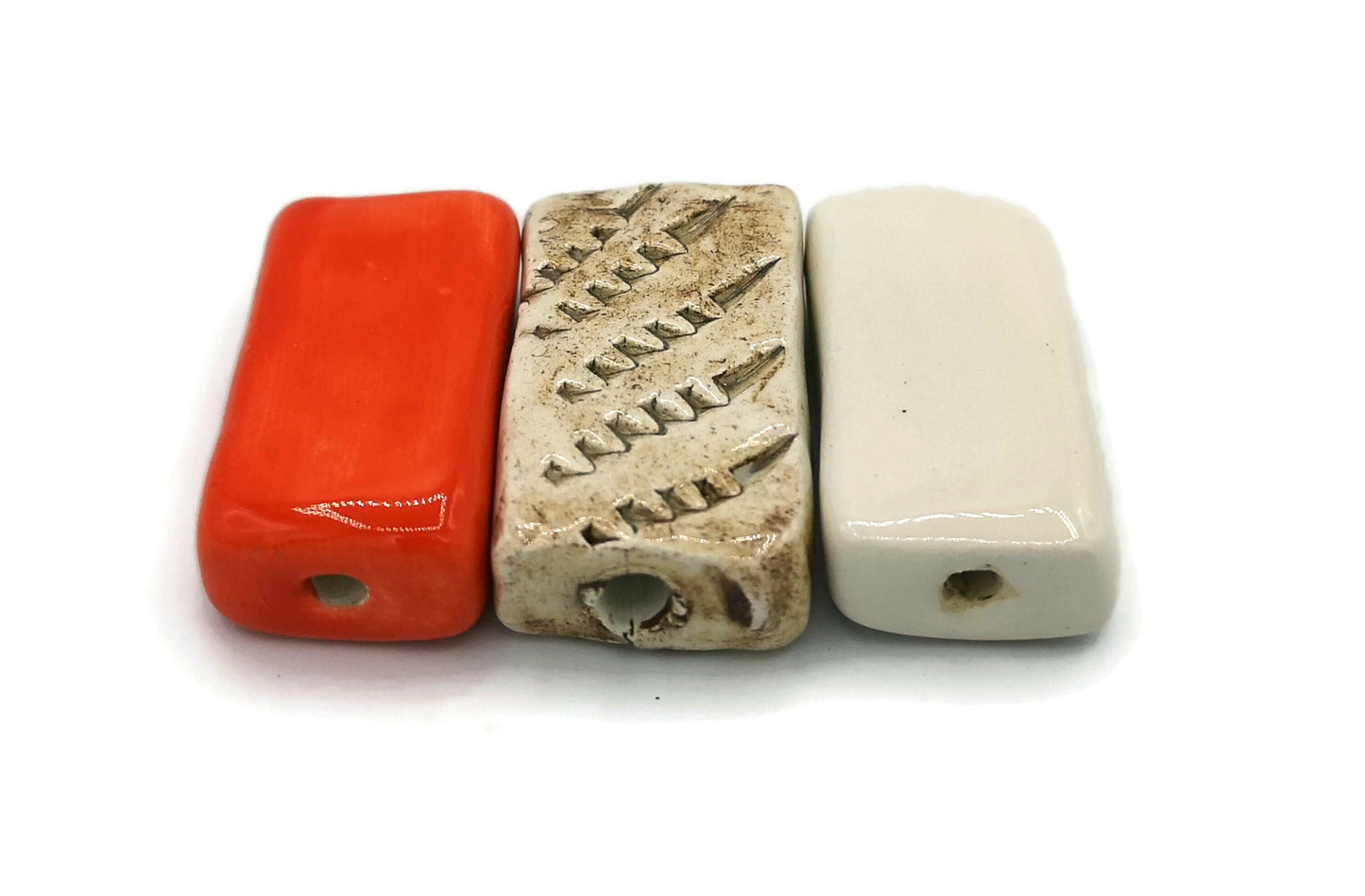 3Pc 35mm Large Ceramic Beads for Jewelry Making, Macrame Supplies, Handmade Clay Beads Rectangular, Unusual Beads - Ceramica Ana Rafael