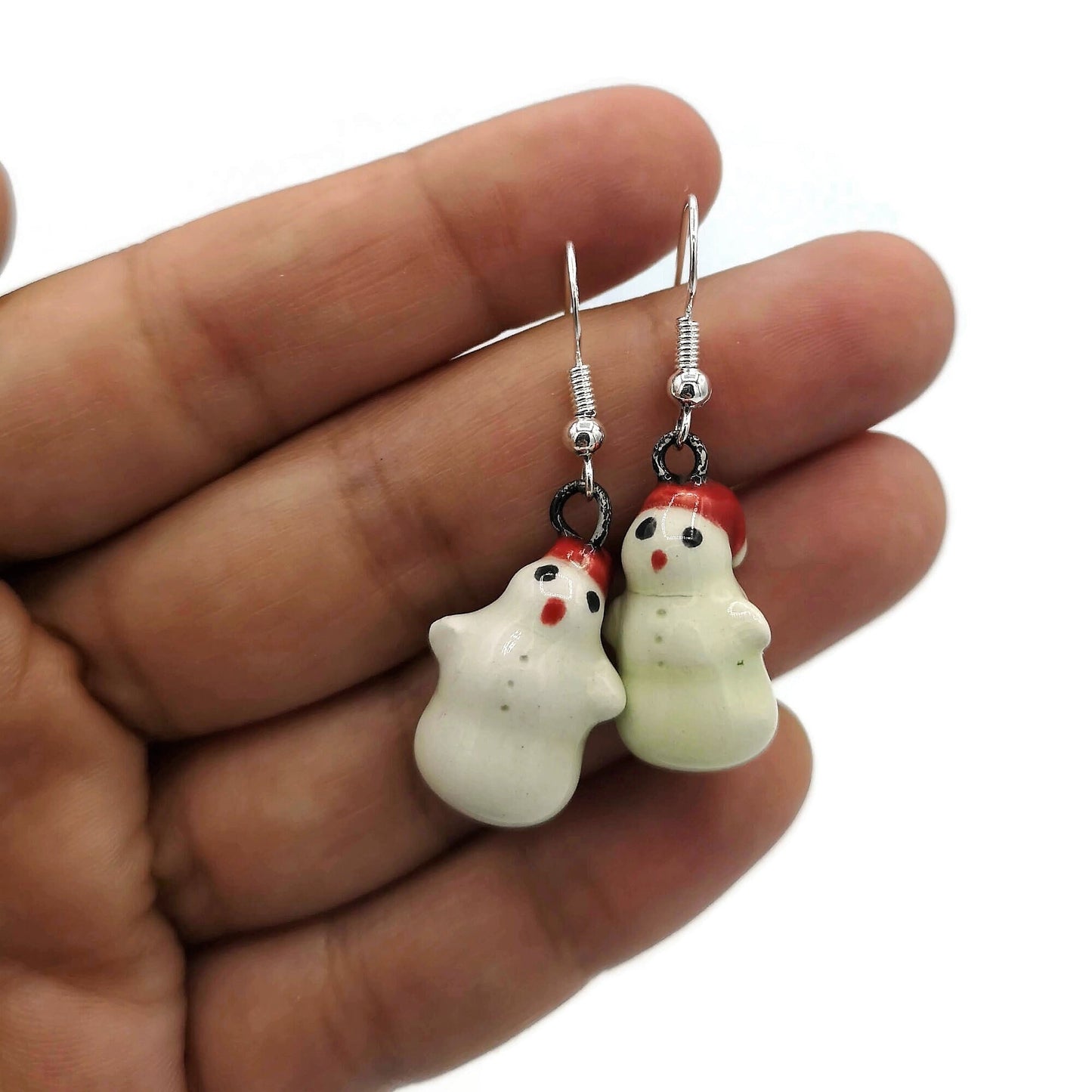 Handmade Ceramic Snowman Earrings, Cool Dangle Earrings, Cute Jewelry Best Gift For Her, Niece Gift From Aunt, Christmas Earrings, Clay - Ceramica Ana Rafael