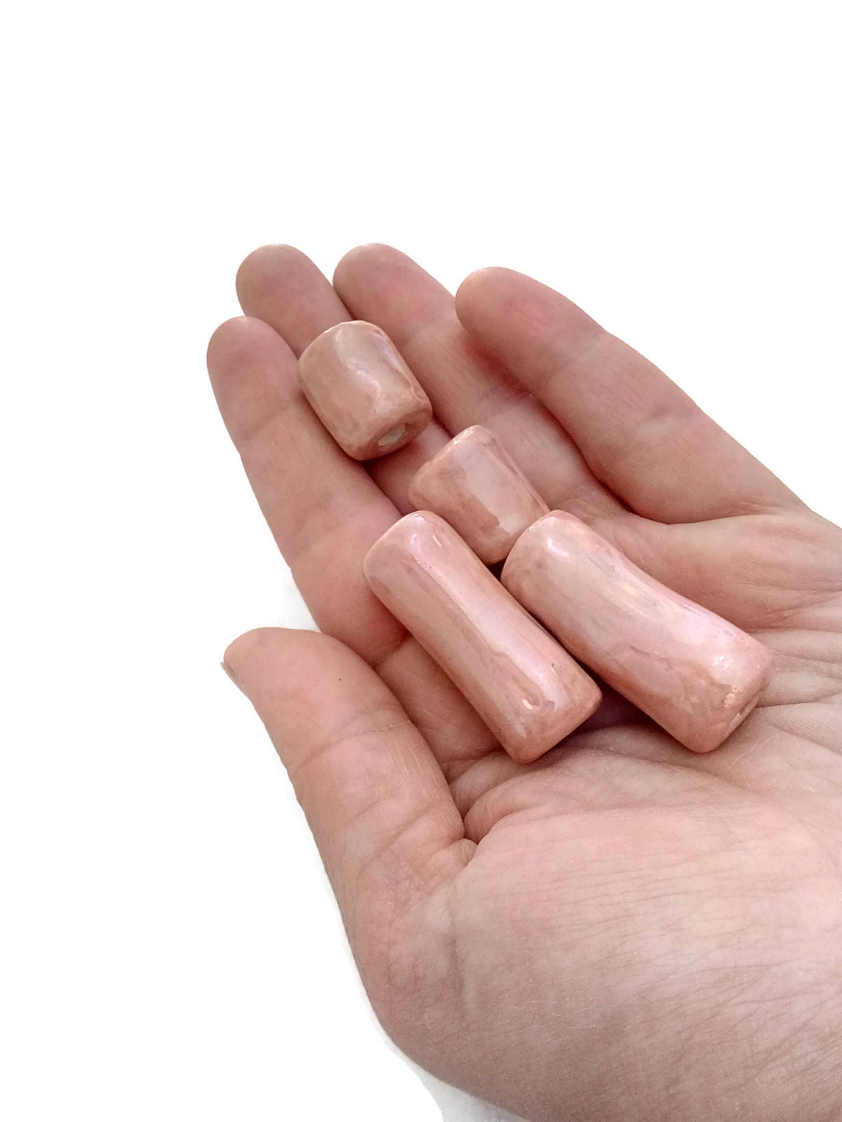 4Pc Handmade Ceramic Beads, Large Hole Macrame Beads, Clay Beads, Unique Decorative Beads Elongated, Jewelry Making Tube Beads Long - Ceramica Ana Rafael