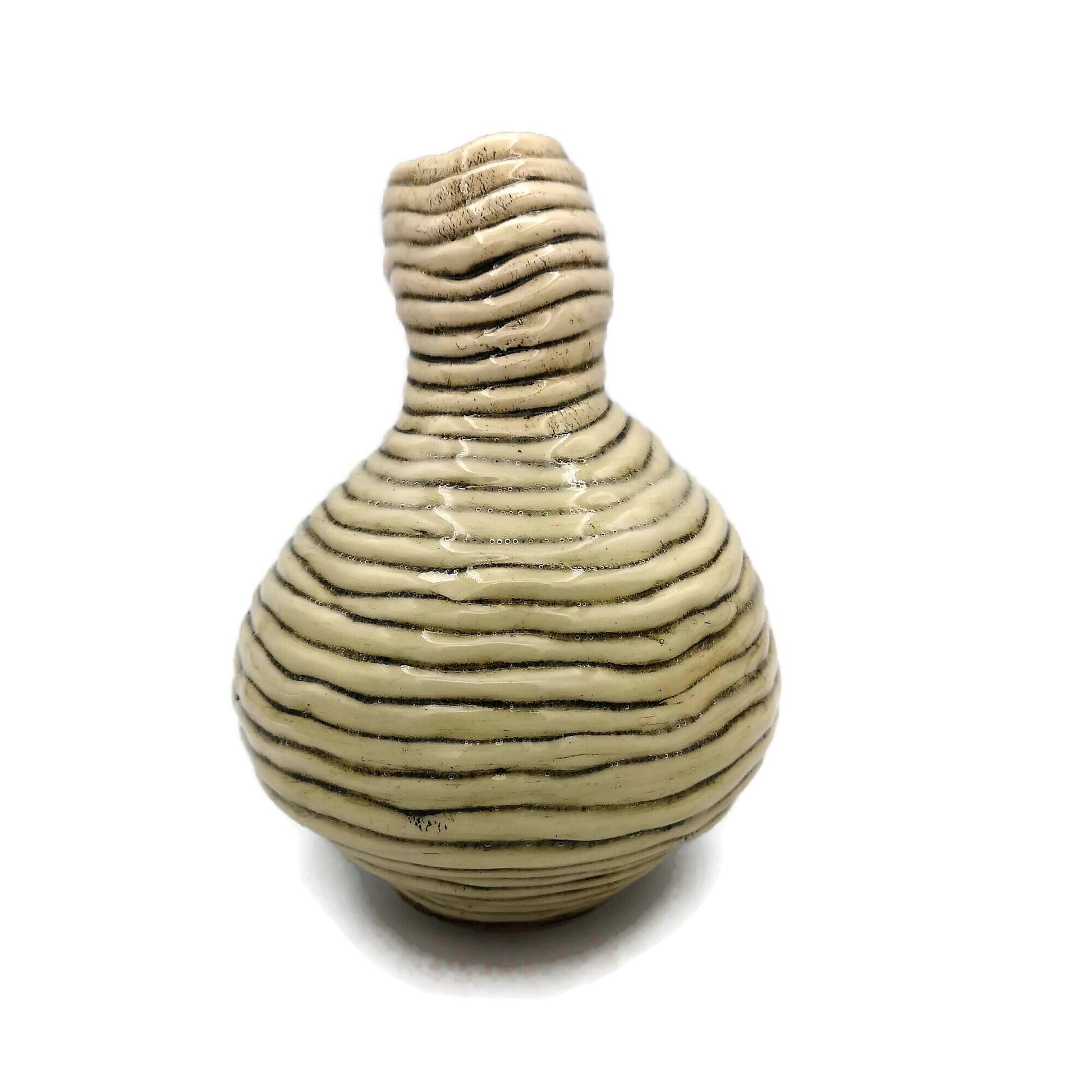 Textured Ceramic Bud Vase, Unique Flower Vase Best Gifts For Him, Irregular Shape Handmade Stoneware Pottery Mid Century Modern - Ceramica Ana Rafael