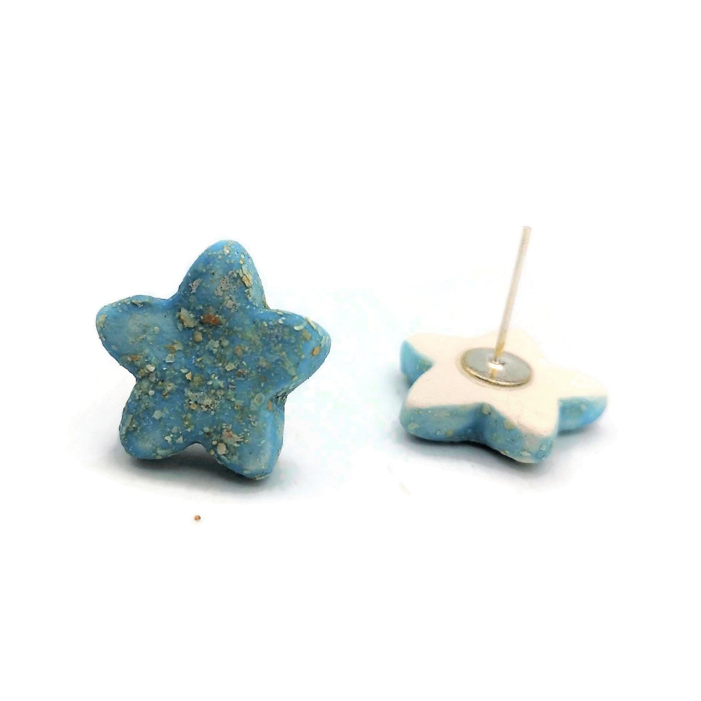 DAINTY STAR EARRINGS, Turquoise Studs, Geometric Star Earrings, Minimalist Clay Stud Earrings Small, Handmade Ceramic Stocking Stuffers - Ceramica Ana Rafael