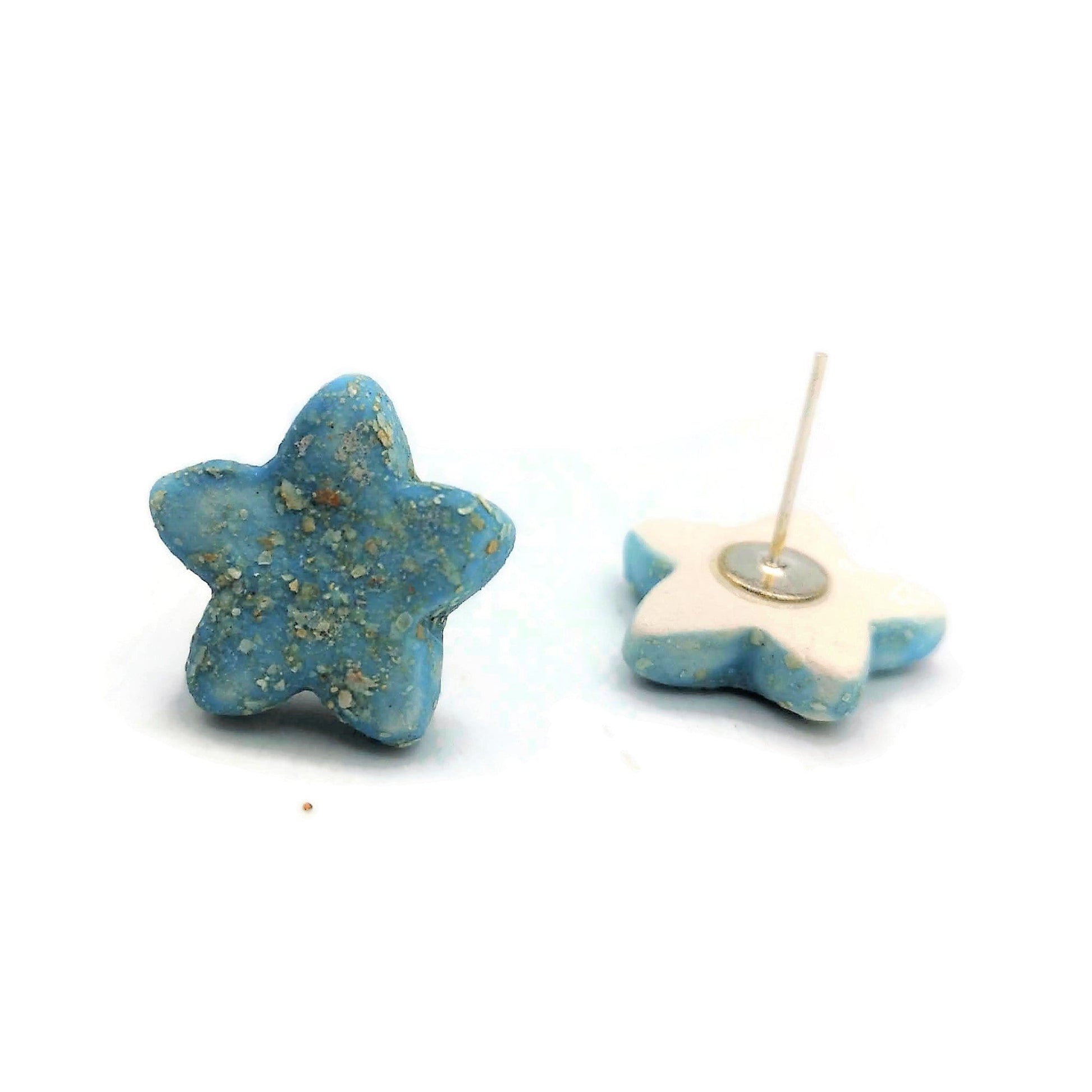 DAINTY STAR EARRINGS, Turquoise Studs, Geometric Star Earrings, Minimalist Clay Stud Earrings Small, Handmade Ceramic Stocking Stuffers - Ceramica Ana Rafael