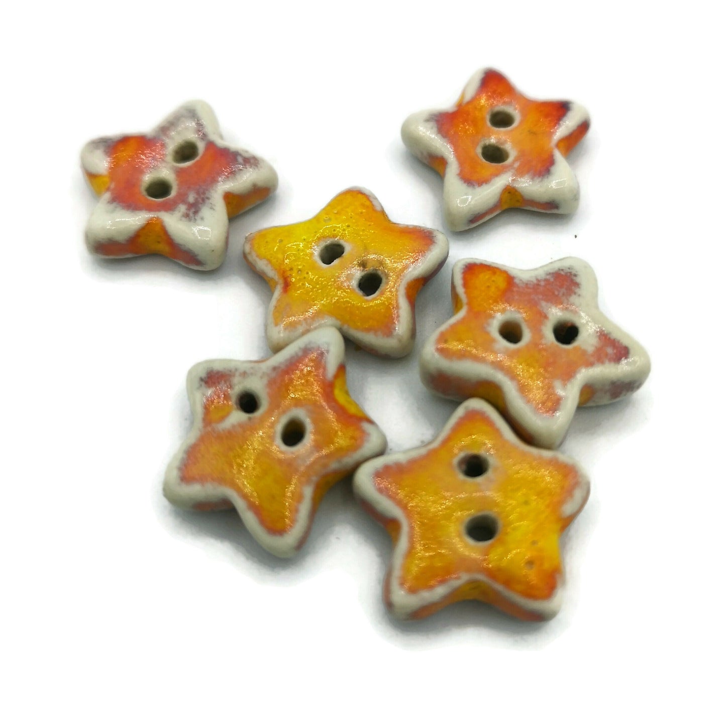 6 Pcs Handmade Ceramic Coat Buttons, Orange or Blue Cute Star Buttons 15mm, Sewing Supplies And Notions Ready to Ship, Custom Buttons - Ceramica Ana Rafael