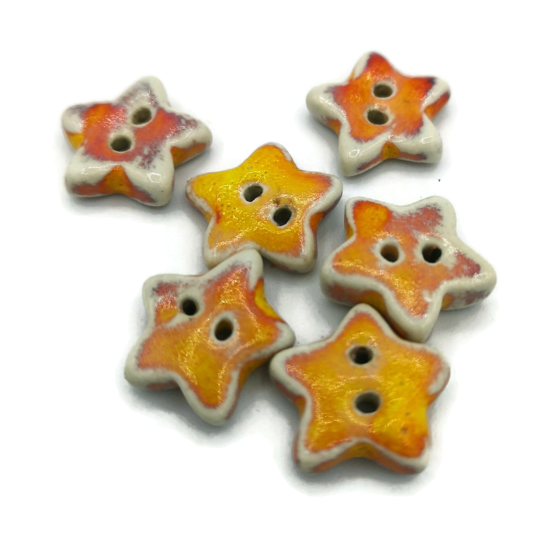 6 Pcs Handmade Ceramic Coat Buttons, Orange or Blue Cute Star Buttons 15mm, Sewing Supplies And Notions Ready to Ship, Custom Buttons - Ceramica Ana Rafael