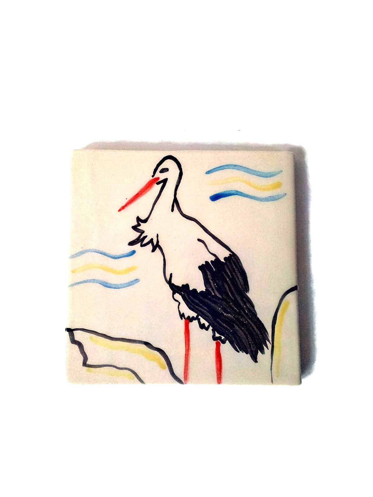 Handmade Ceramic Mosaic Tile Wall Art – Decorative Bird Tile with Stork Design