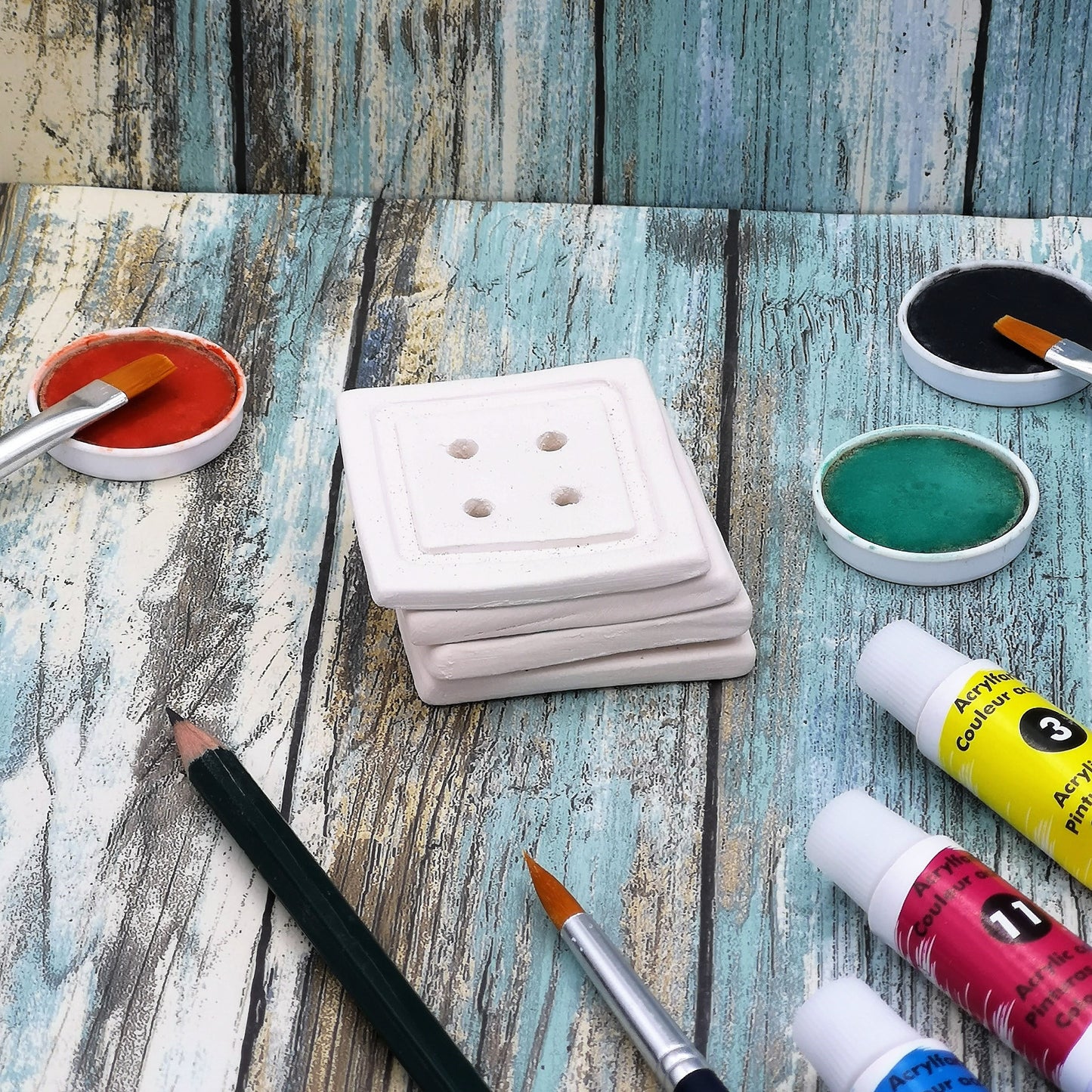 4Pc Customizable Handmade Ceramic Bisque Sewing Buttons Ready To Paint, Novelty Button For Crafts, Large Square Button - Ceramica Ana Rafael