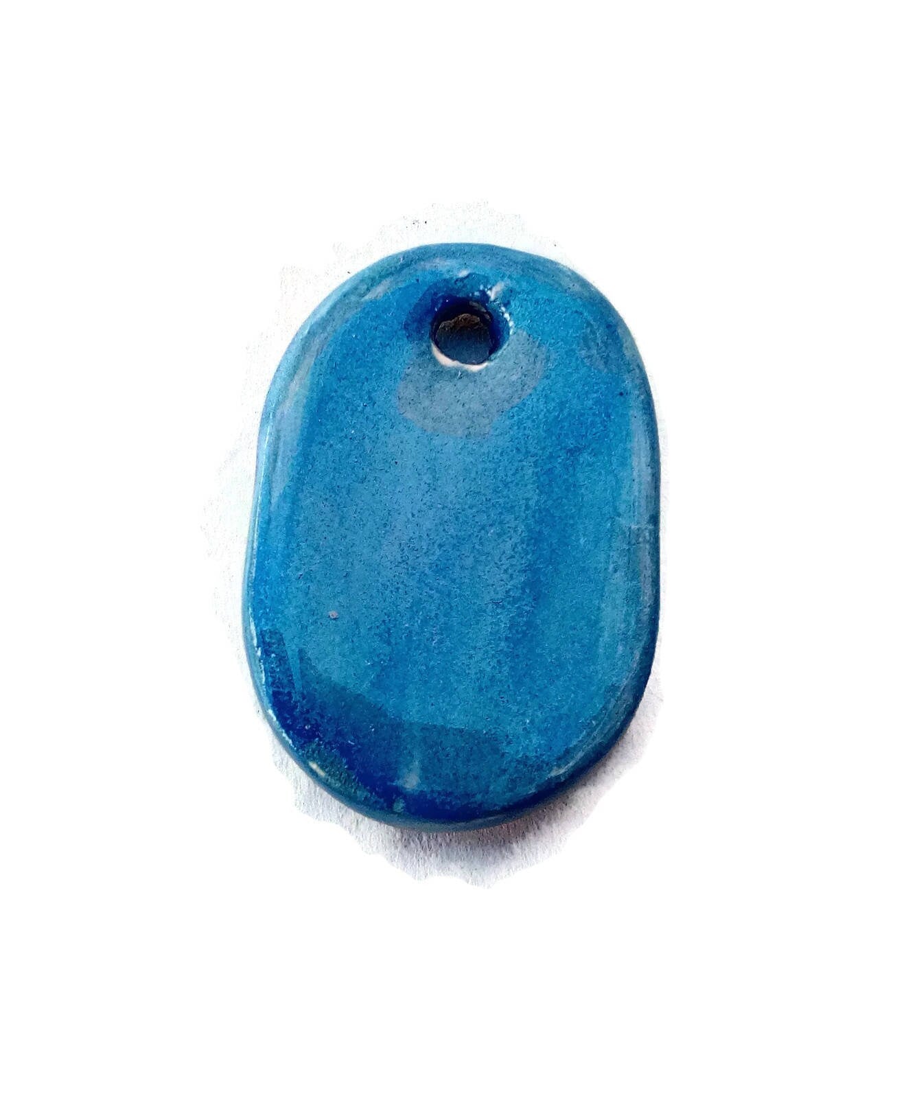 1Pc 30mm Handmade Ceramic Blue Modern Necklace Pendant For Jewelry Making, Oval Shaped Clay Charm For Eclectic Jewelry, Unique Gift For Mom - Ceramica Ana Rafael