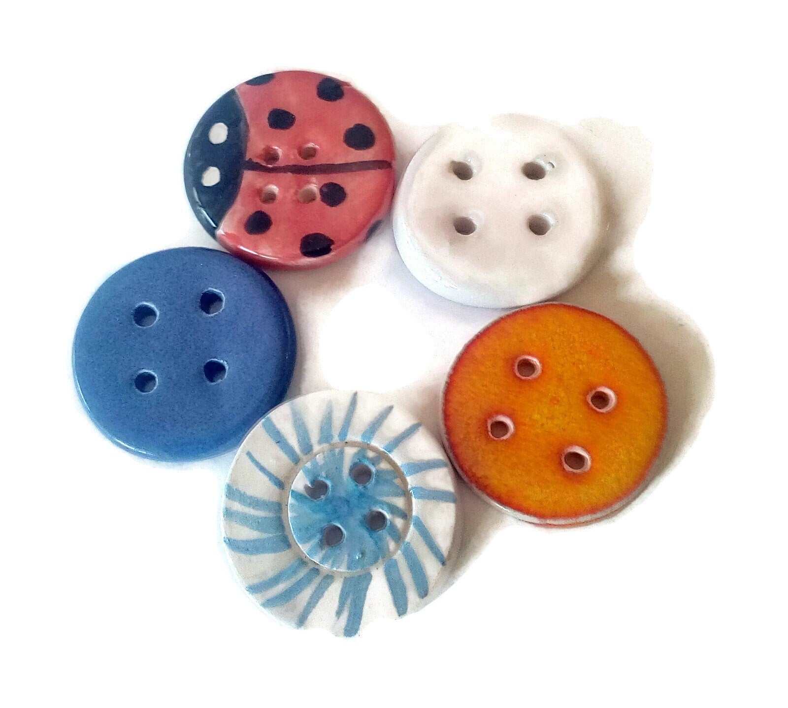 Sewing Buttons, Set Of 5 40mm Novelty Buttons For Crafts, Custom Buttons, Handmade Ceramics Sewing Notions - Ceramica Ana Rafael