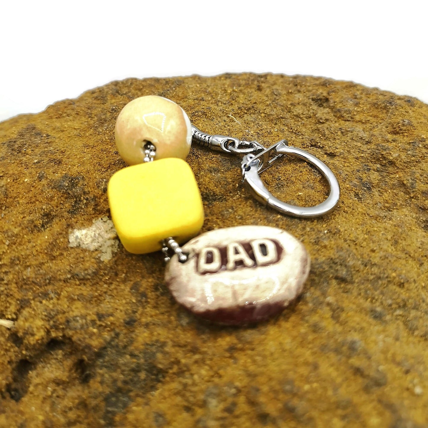 Beaded Keychain, Dad Birthday Gift, Cool Keychain For Men Customizable, Ceramic Clay Charm Keyring Accessories Gift For Daddy - Ceramica Ana Rafael