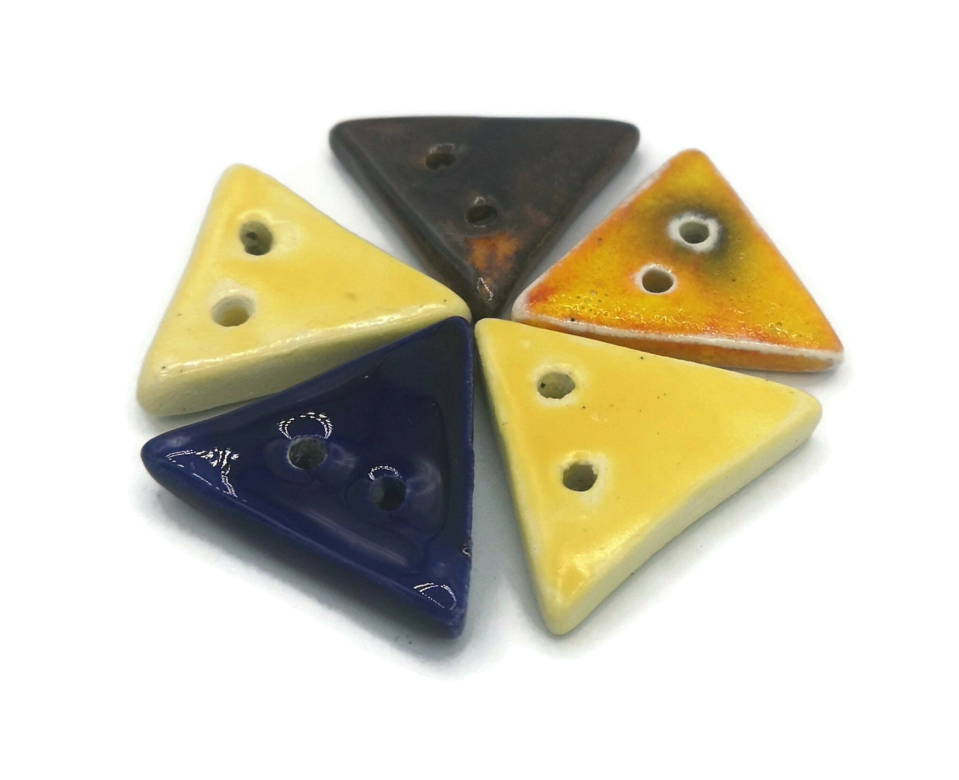 5Pc Hndmade Ceramic Large Sewing Buttons, Flat Triangle Coat Buttons, Strange And Unusual 2 HoleClay Buttons , Sewing Supplies And Notions - Ceramica Ana Rafael