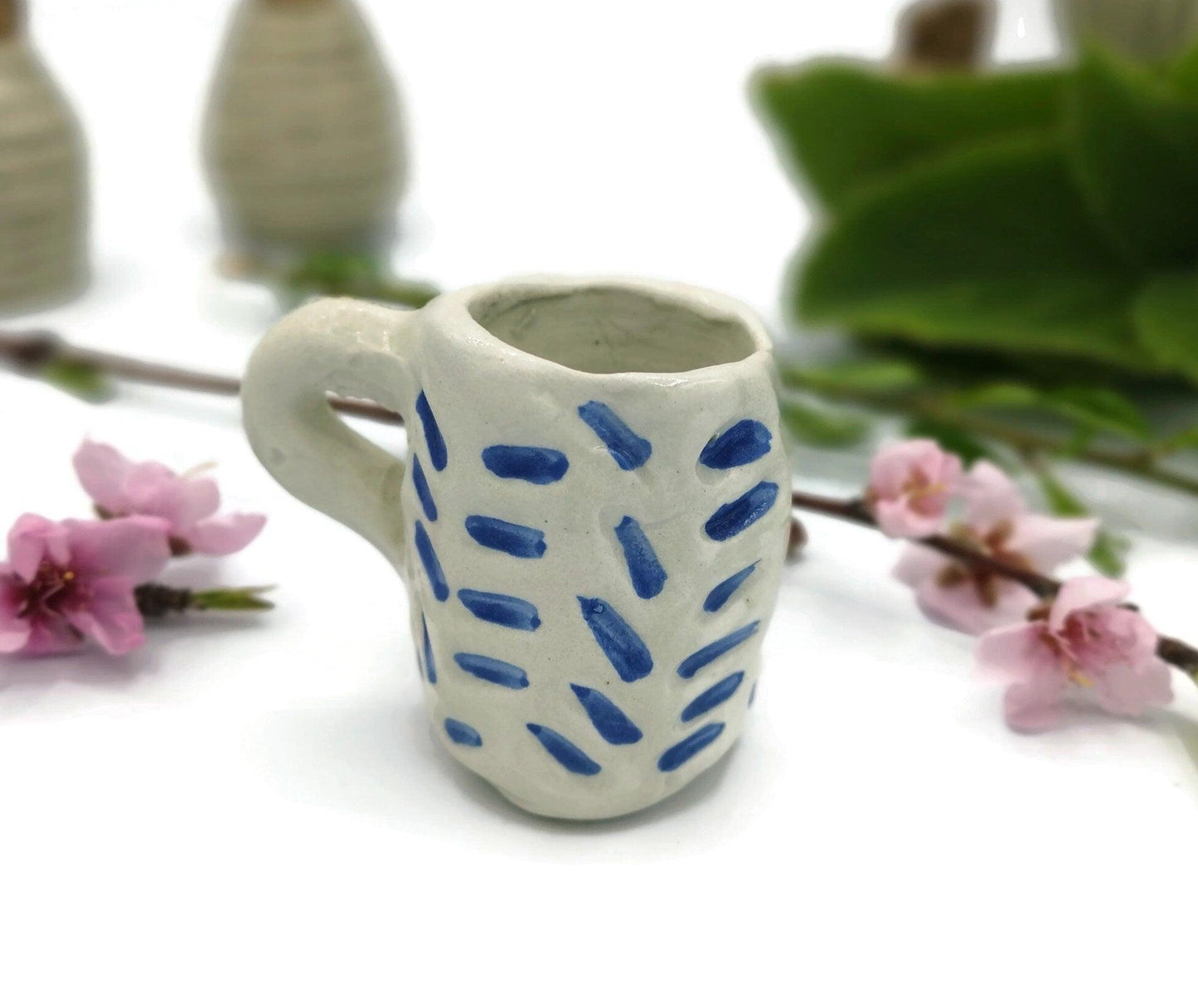 1Pc Handmade Ceramic Espresso Cup White and Blue, Funny Shot Glass Fathers Day Gift From Daughter, Mug Birthday Step Dad Gift Best Sellers - Ceramica Ana Rafael