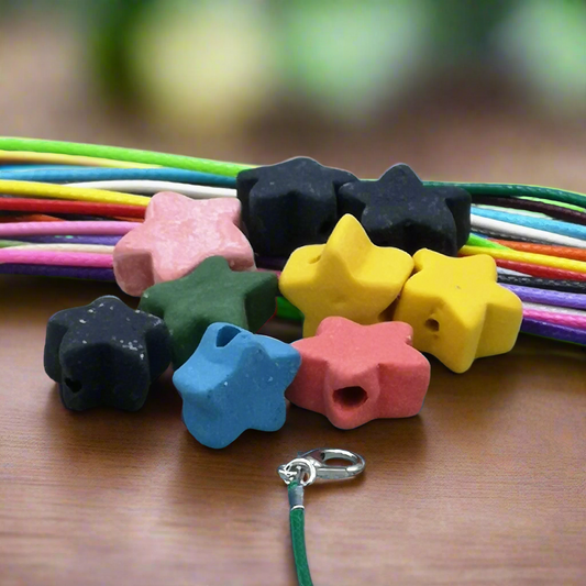 9Pc Handmade Ceramic Star Beads – 15mm Pastel Macrame Beads, Large Hole Beads for Jewelry & Crafts