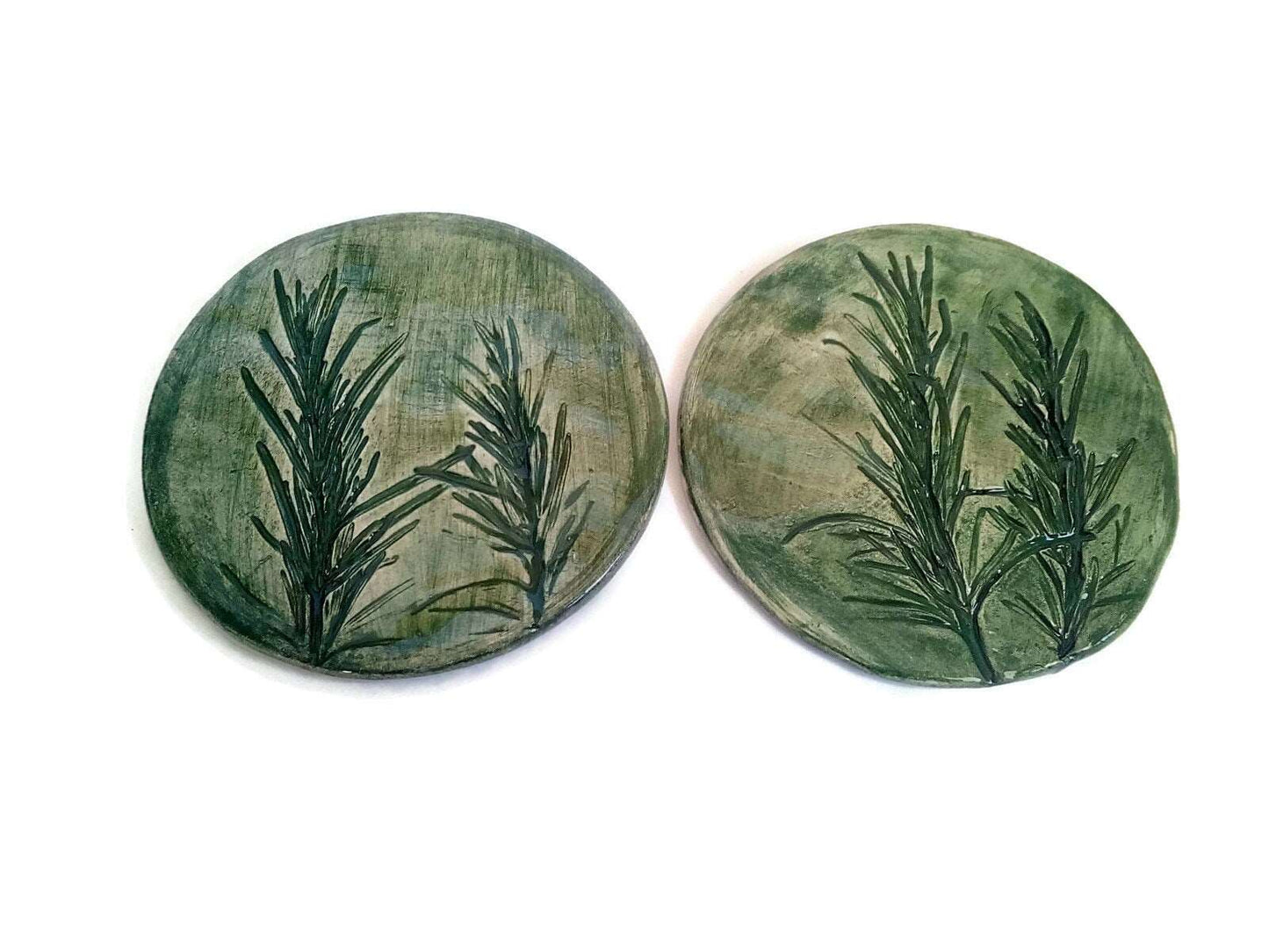 1Pc Handmade Ceramic Rustic Coasters Tile With Cork Back, Mothers Day Gift Idea, Botanical Round Coasters For Plant Lovers Artisan Pottery