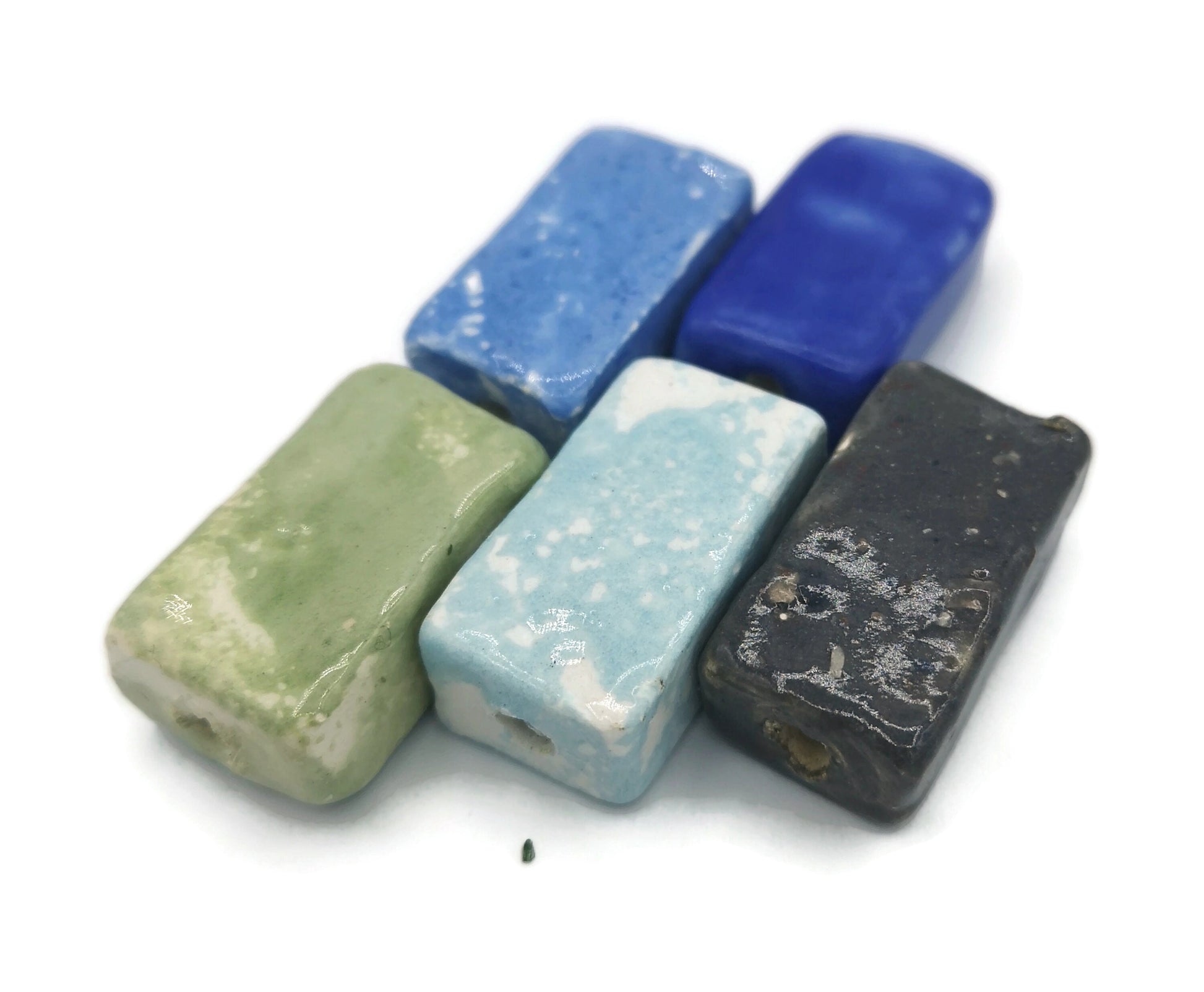 5Pc Extra Large Rectangular Tile Beads, Unique Rectangle Handmade Ceramic Bead For Jewelry Making, Decorative Assorted Clay Beads - Ceramica Ana Rafael