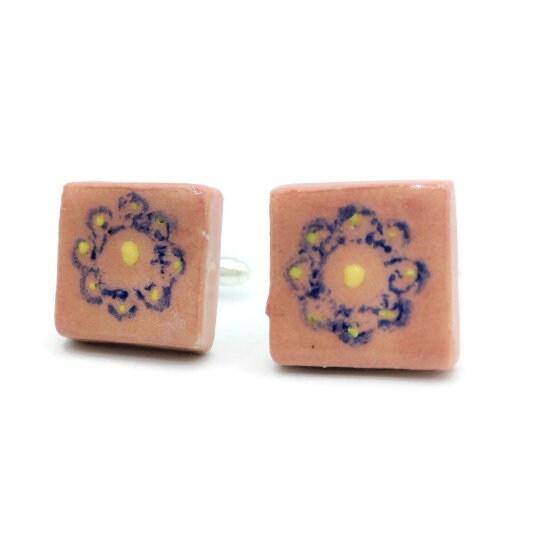 Handmade ceramic gold cufflinks for dad, 9th anniversary gift for husband, Fathers Day Gift From Daughter, Step Dad Gift - Ceramica Ana Rafael