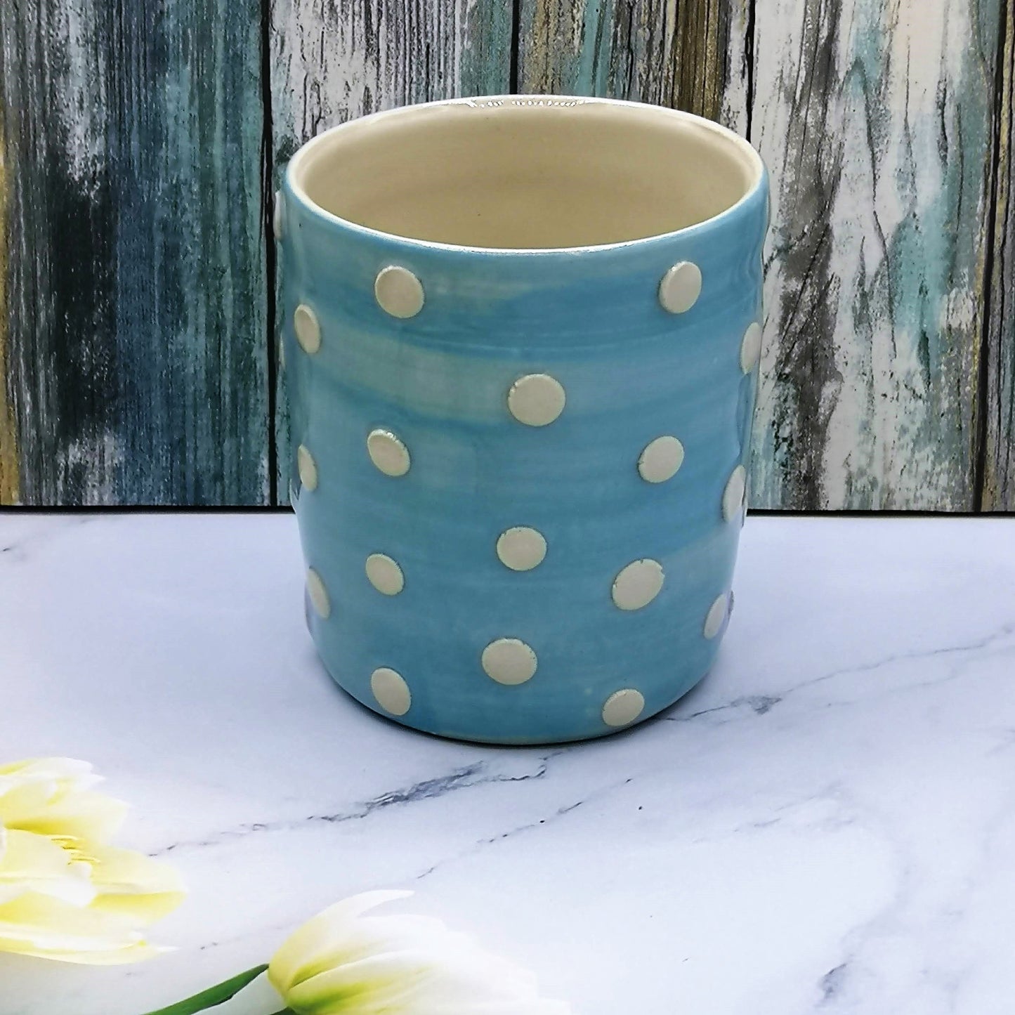 Large Utensil Holder For Kitchen Counter, Utensil Organizer Blue With White Dots, Unique Wedding Gift For Couple, Handmade New Home Gift - Ceramica Ana Rafael
