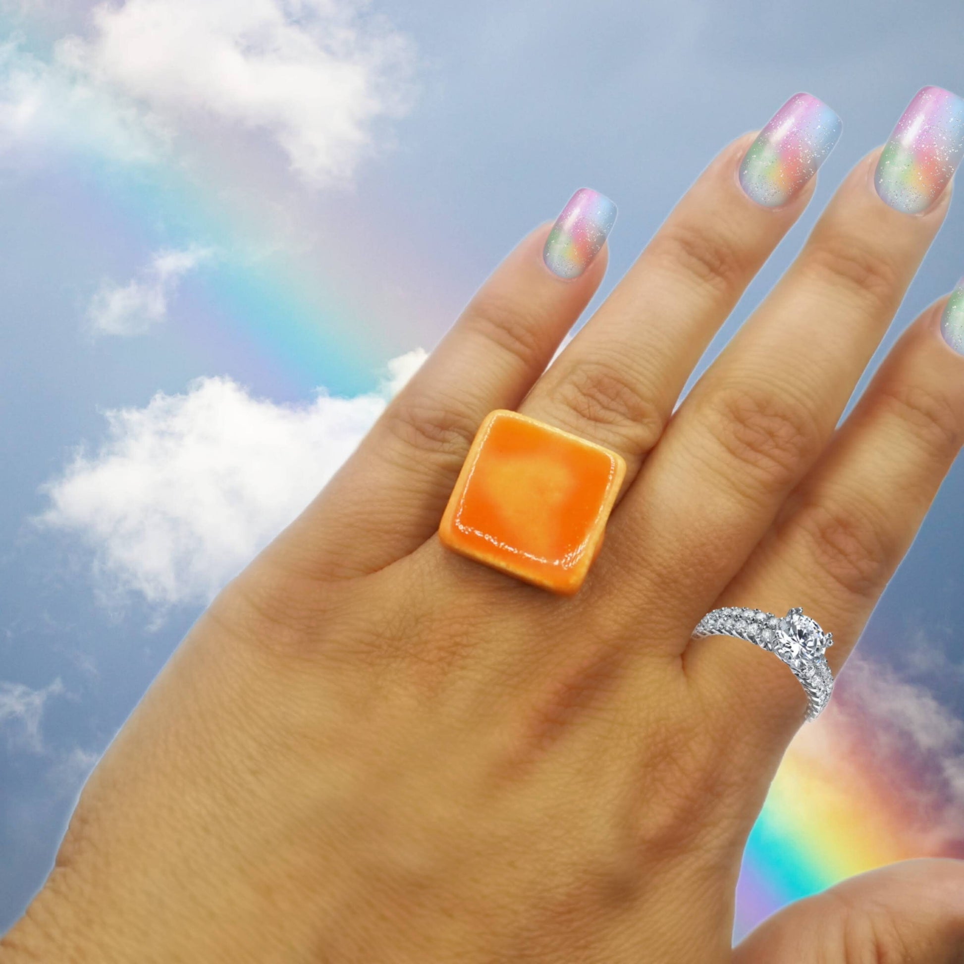 Handmade Ceramic Geometric Ring For Women, Stainless Steel Adjustable Ring, Porcelain Best 9th Anniversary Gifts For Her, Unique Chunky Ring - Ceramica Ana Rafael