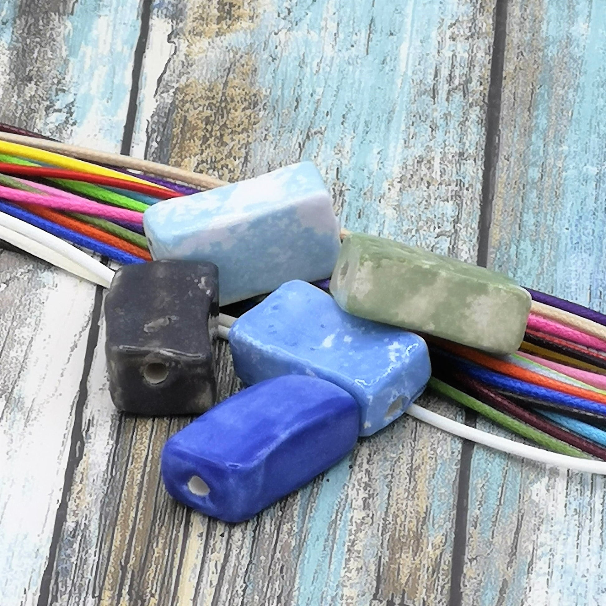 5Pc Extra Large Rectangular Tile Beads, Unique Rectangle Handmade Ceramic Bead For Jewelry Making, Decorative Assorted Clay Beads - Ceramica Ana Rafael