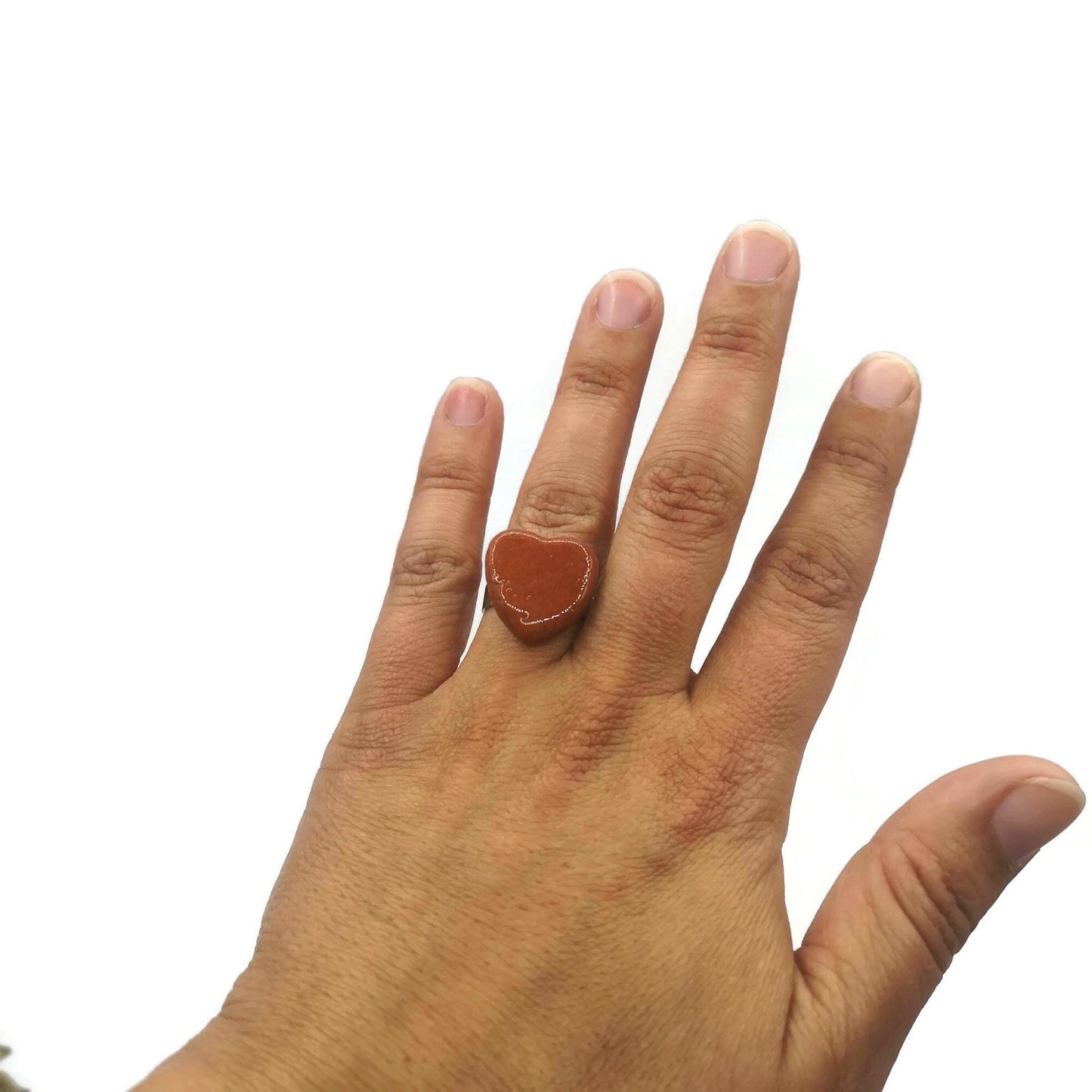Handmade Large Statement Terracotta Heart Ring For Women, Unique Stainless Steel Adjustable Ring, Best Birthday Gifts For Her - Ceramica Ana Rafael
