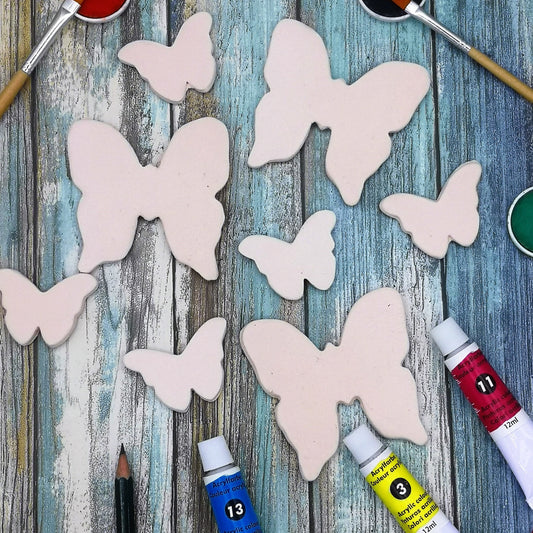 Butterfly Figurine Set, Unpainted Ceramic Bisque Ready To Paint, blank ornament for wedding favors for guests - Ceramica Ana Rafael