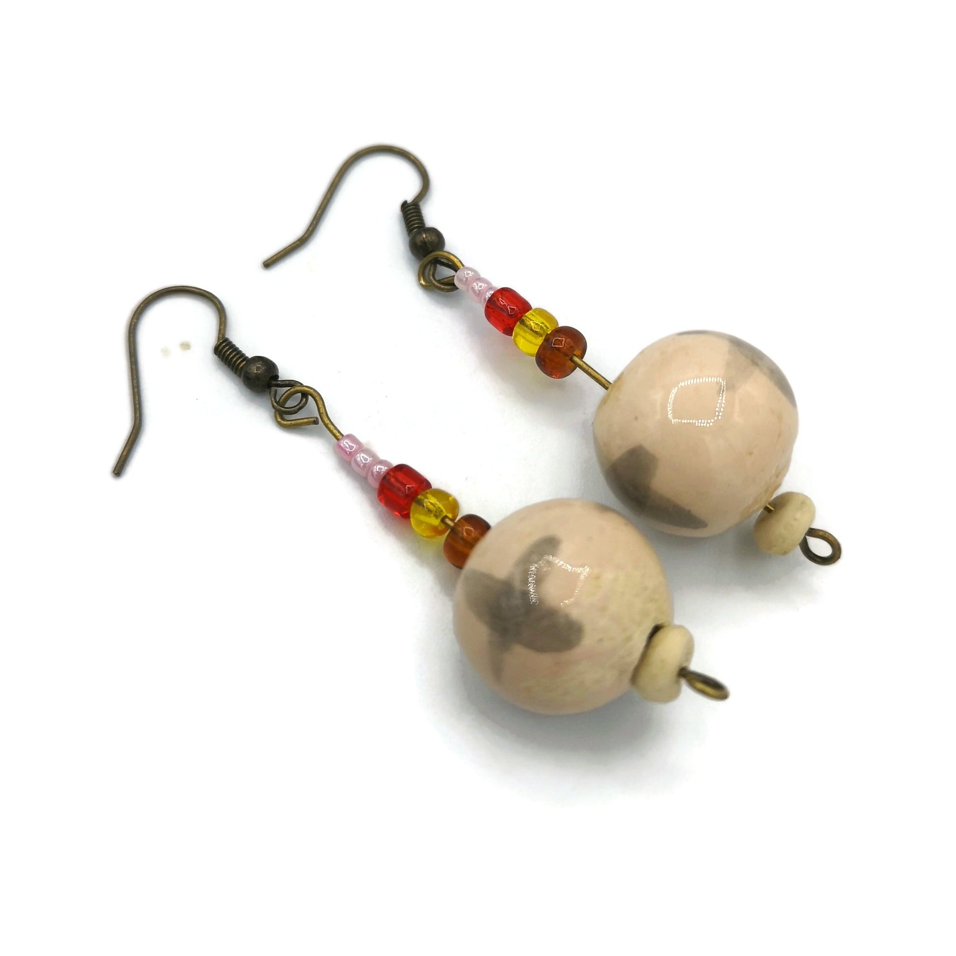 Ceramic Boho Earrings Dangle For Women, Unique Aesthetic Earrings, 9th Anniversary Gift For Her, Dainty Earrings, Mom Birthday Gift - Ceramica Ana Rafael