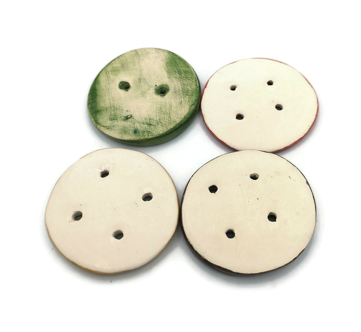 4Pc 45mm Extra Large Clay Sewing Buttons, Handmade Ceramic Round Strange And Unusual Sewing Supplies And Notions, Hand Painted Button Lot - Ceramica Ana Rafael
