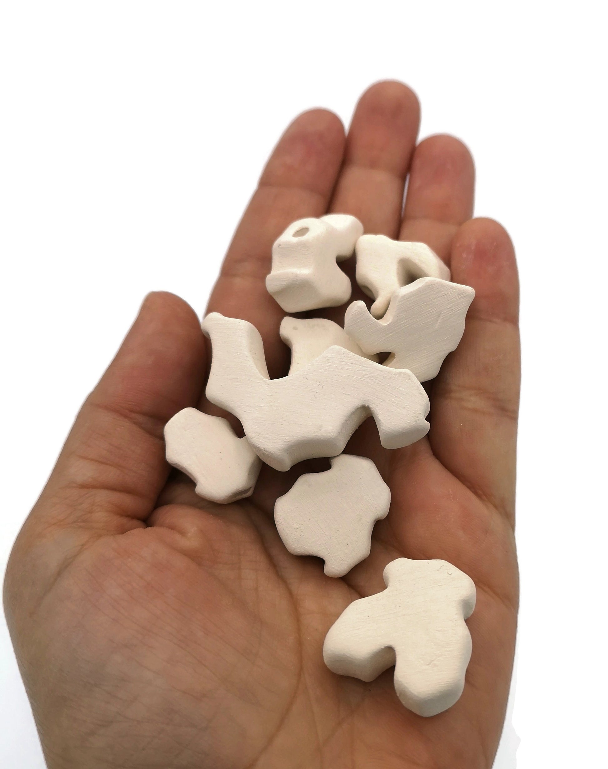 8Pc 15 to 35mm Assorted Extra Large Handmade Ceramic Bisque Beads Ready To Paint, Blank Clay Beads Jewelry Making, Macrame Beads Big Hole - Ceramica Ana Rafael