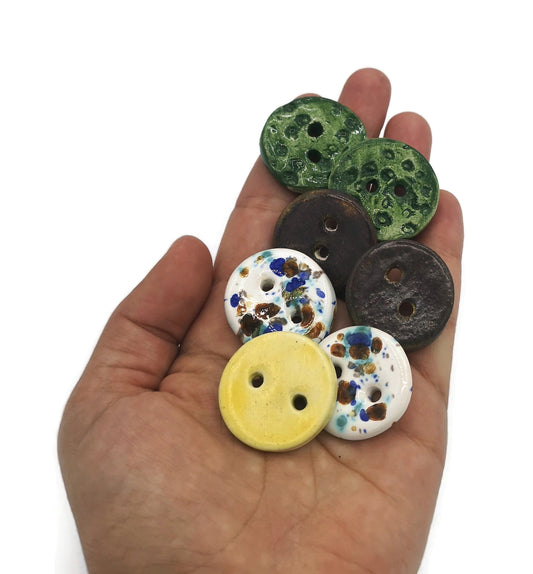 7Pc 30mm Round Buttons Set, Coat buttons, Handmade Ceramic Clothing Finishes Sewing Buttons Lot, Unusual Clay Buttons Hand Painted - Ceramica Ana Rafael