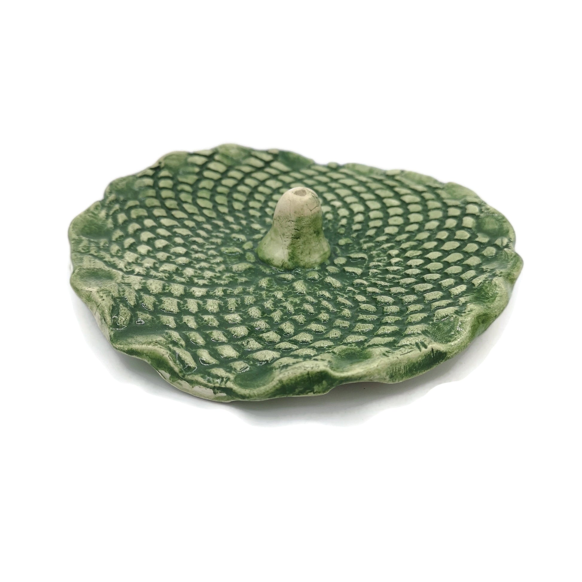 Handmade Ceramic Green Incense Stick Holder With Vintage Lace Texture, Best Gifts For Her, Clay Incense Burner, Housewarming Gift First Home - Ceramica Ana Rafael