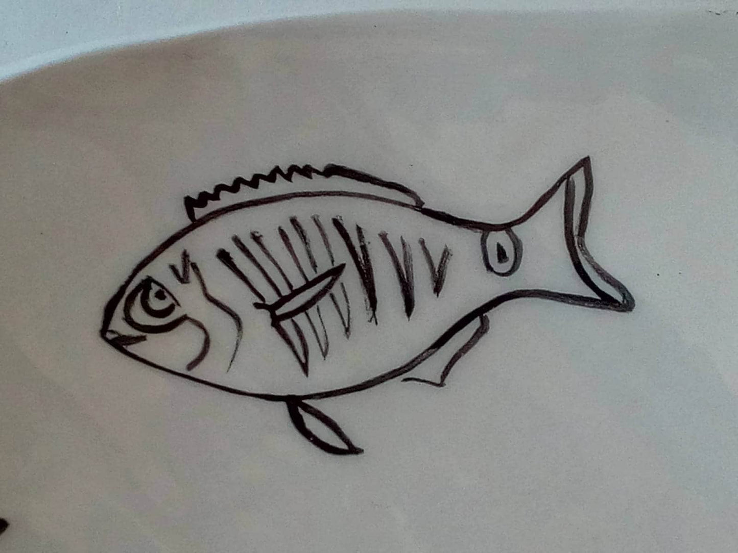 Black And White Handmade Ceramic Plate for Wall Decor, Decorative Fish Pottery, Portuguese Housewarming Gift First Home, Dining Room Decor - Ceramica Ana Rafael