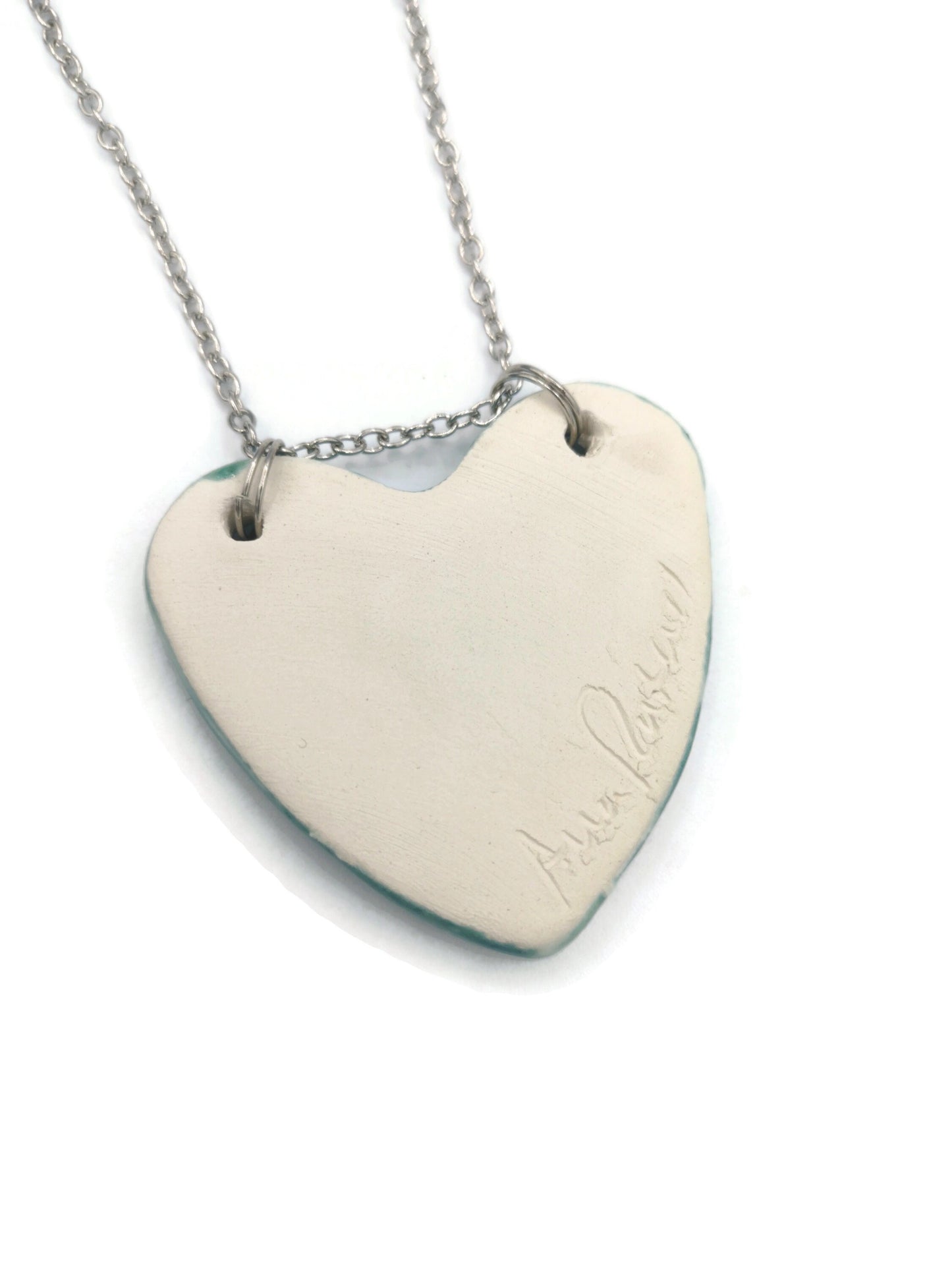 Handmade Ceramic Blue Heart Necklace Pendant For Women, Best Valentines Day Gift For Her, Boho Artisan Statement Jewelry For Wedding - Ceramica Ana Rafael