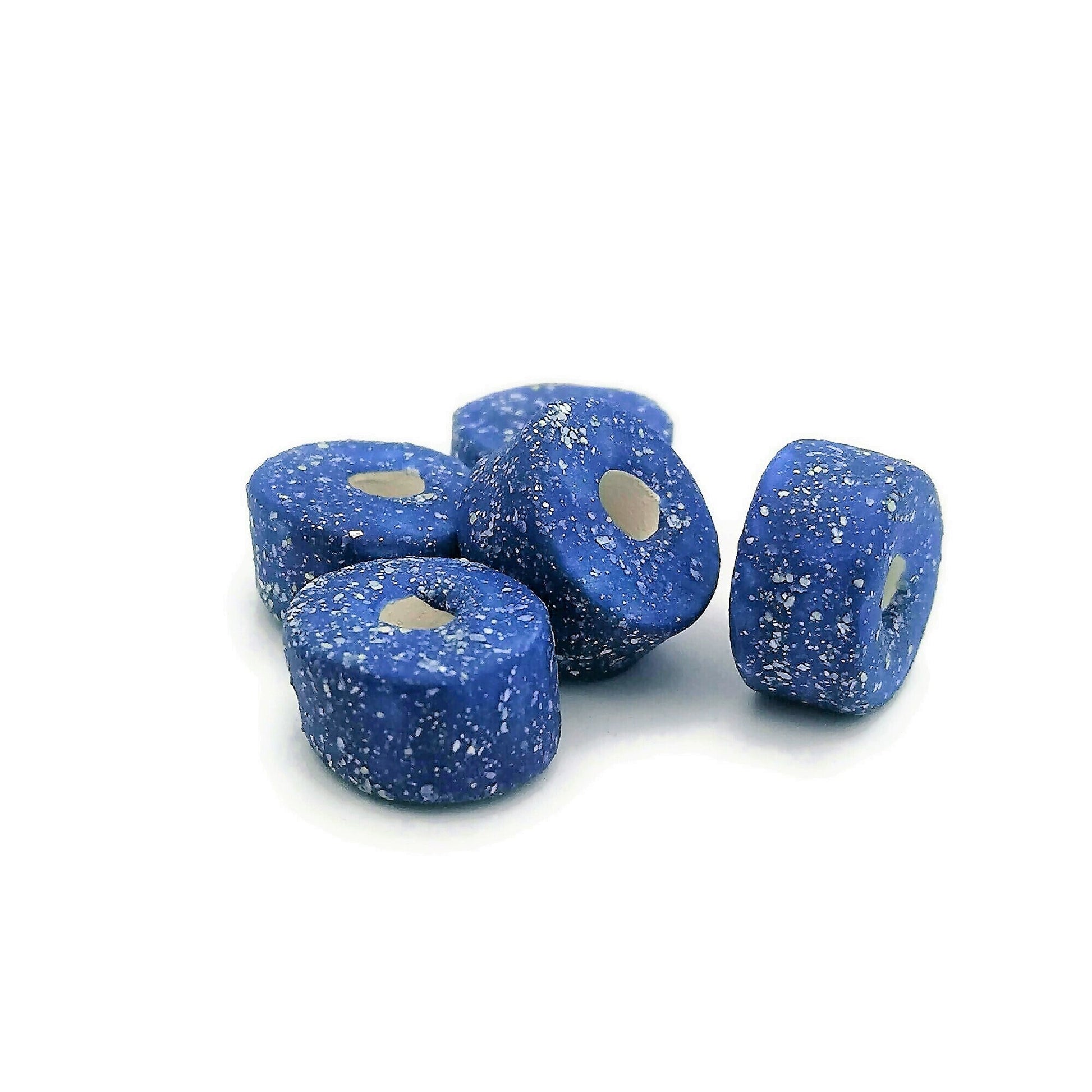 Handmade Ceramic Beads Jewelry Making, 5 Pcs Clay Beads Large Hole, Porcelain Dreadlock Beads, Unique Donut Beard Bead Unusual - Ceramica Ana Rafael