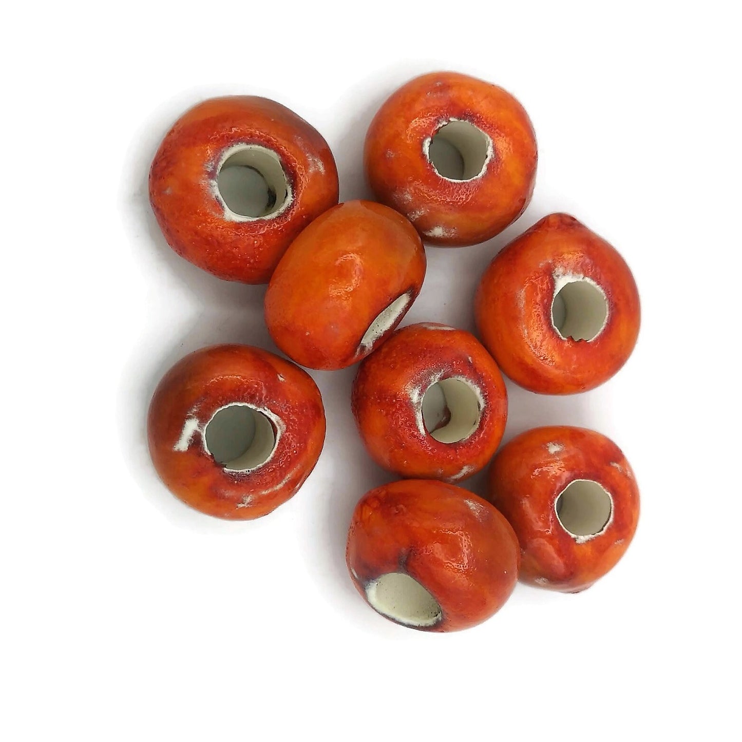 8Pc Large Hole Beads, Handmade Ceramic Macrame Beads Extra Large 40mm Diameter - Ceramica Ana Rafael