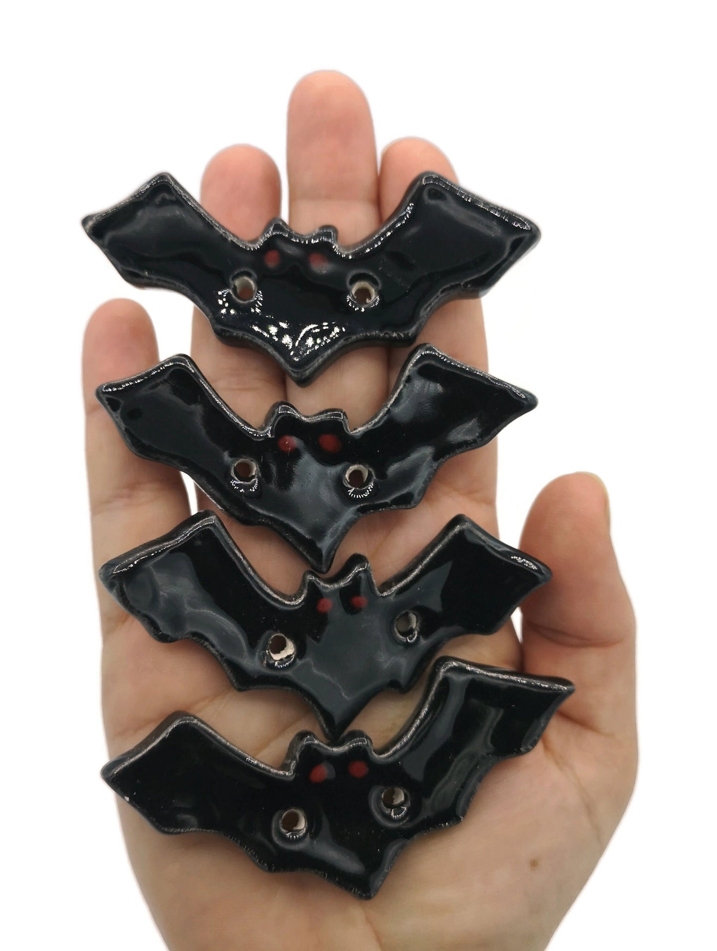 HALLOWEEN BUTTONS, NOVELTY Buttons, Set of 4 Bat Shaped Handmade Ceramic Clothing Finishes Sewing Buttons, Extra Large Clothing Accessories - Ceramica Ana Rafael