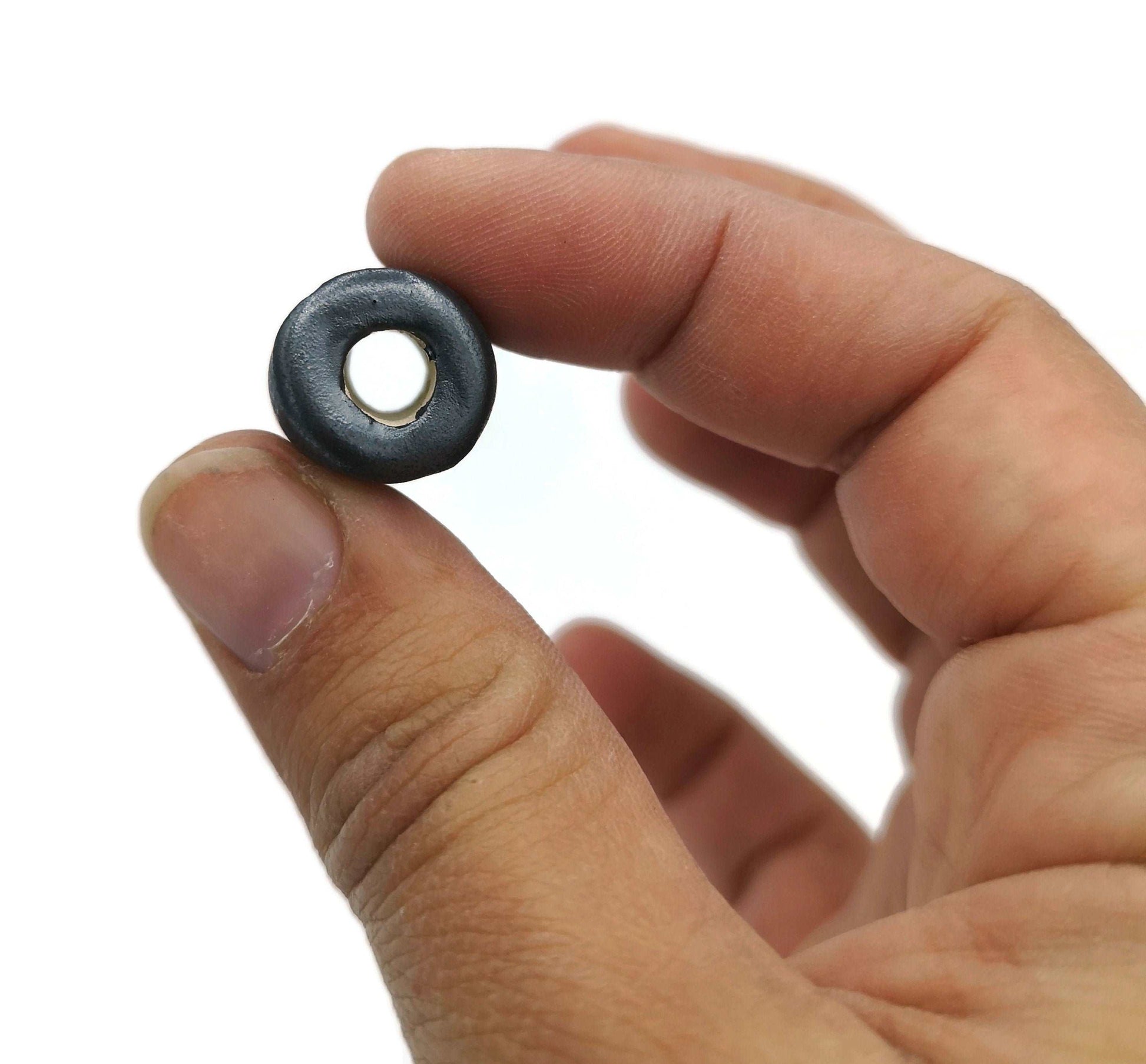 1Pc Silver Black Handmade Ceramic Tube Beads For Jewelry Making, Pony Beads, Best Sellers Beard Beads, Macrame Beads Large Hole