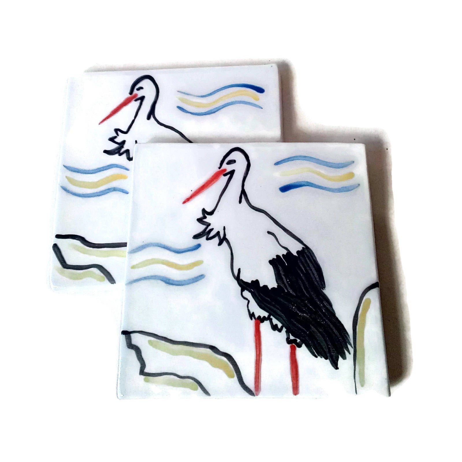 CERAMIC MOSAIC TILE Wall Art, Decorative Bird Tiles With Stork Design, Portuguese Gifts, Housewarming Gift First Home - Ceramica Ana Rafael