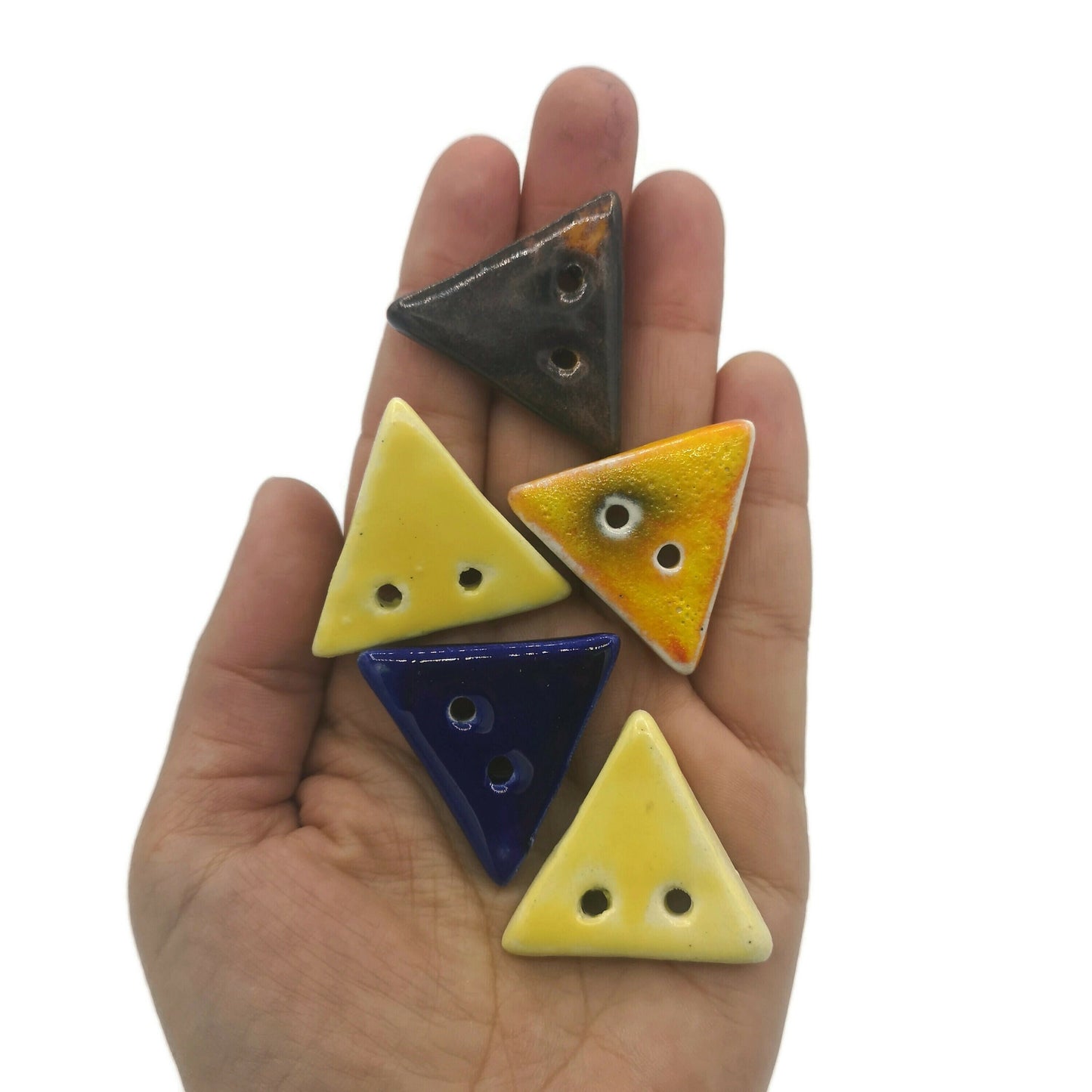 5Pc Hndmade Ceramic Large Sewing Buttons, Flat Triangle Coat Buttons, Strange And Unusual 2 HoleClay Buttons , Sewing Supplies And Notions - Ceramica Ana Rafael