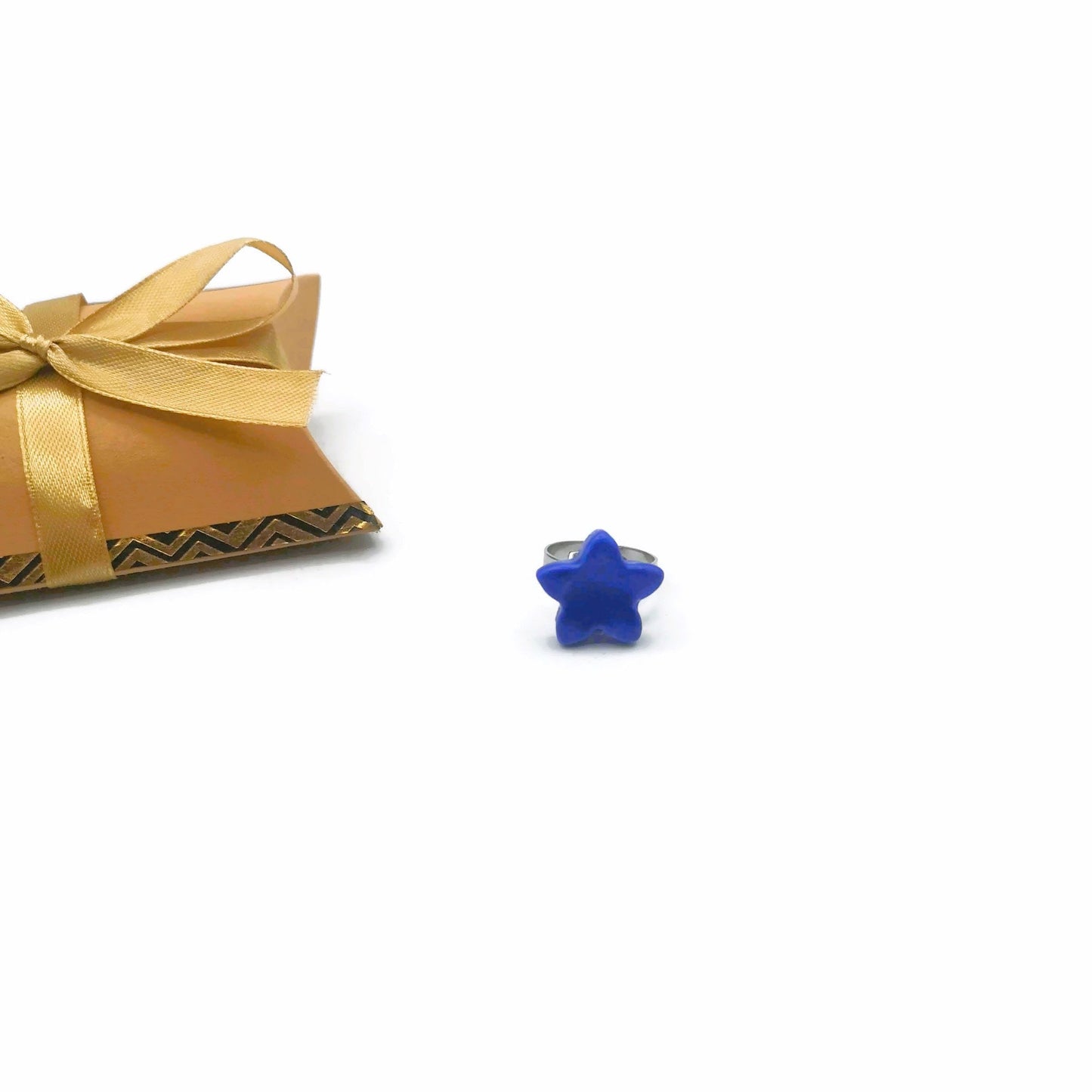 Handmade Ceramic Blue Star Statement Ring For Women, Stainless Steel Adjustable Ring, Porcelain Best 9th Anniversary Gifts For Her - Ceramica Ana Rafael