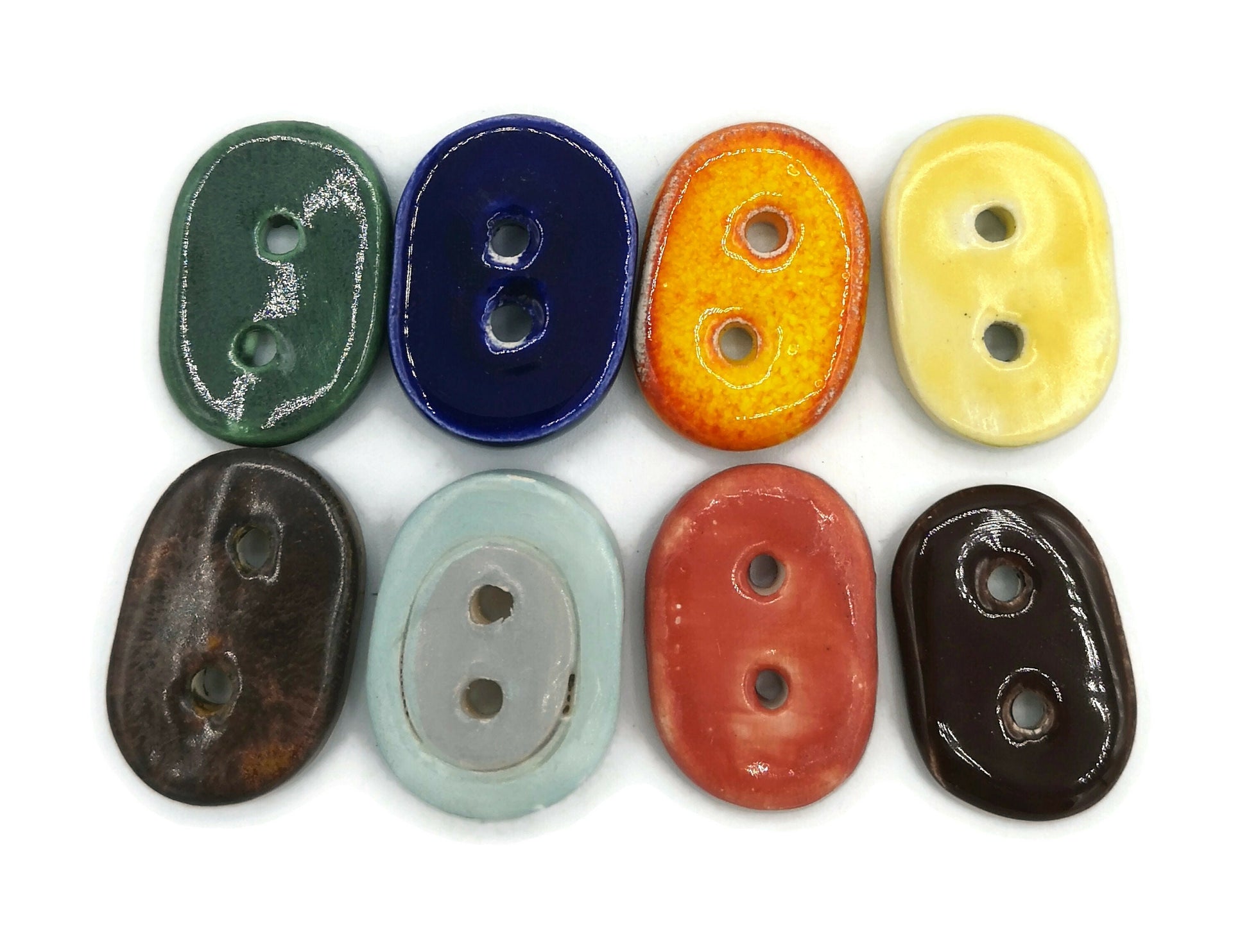 8Pc 25mm Large Oval Handmade Ceramic Sewing Buttons For Crafts, Unique Assorted Buttons, Big Cute Button Lot, Best Jewelry Making Buttons - Ceramica Ana Rafael