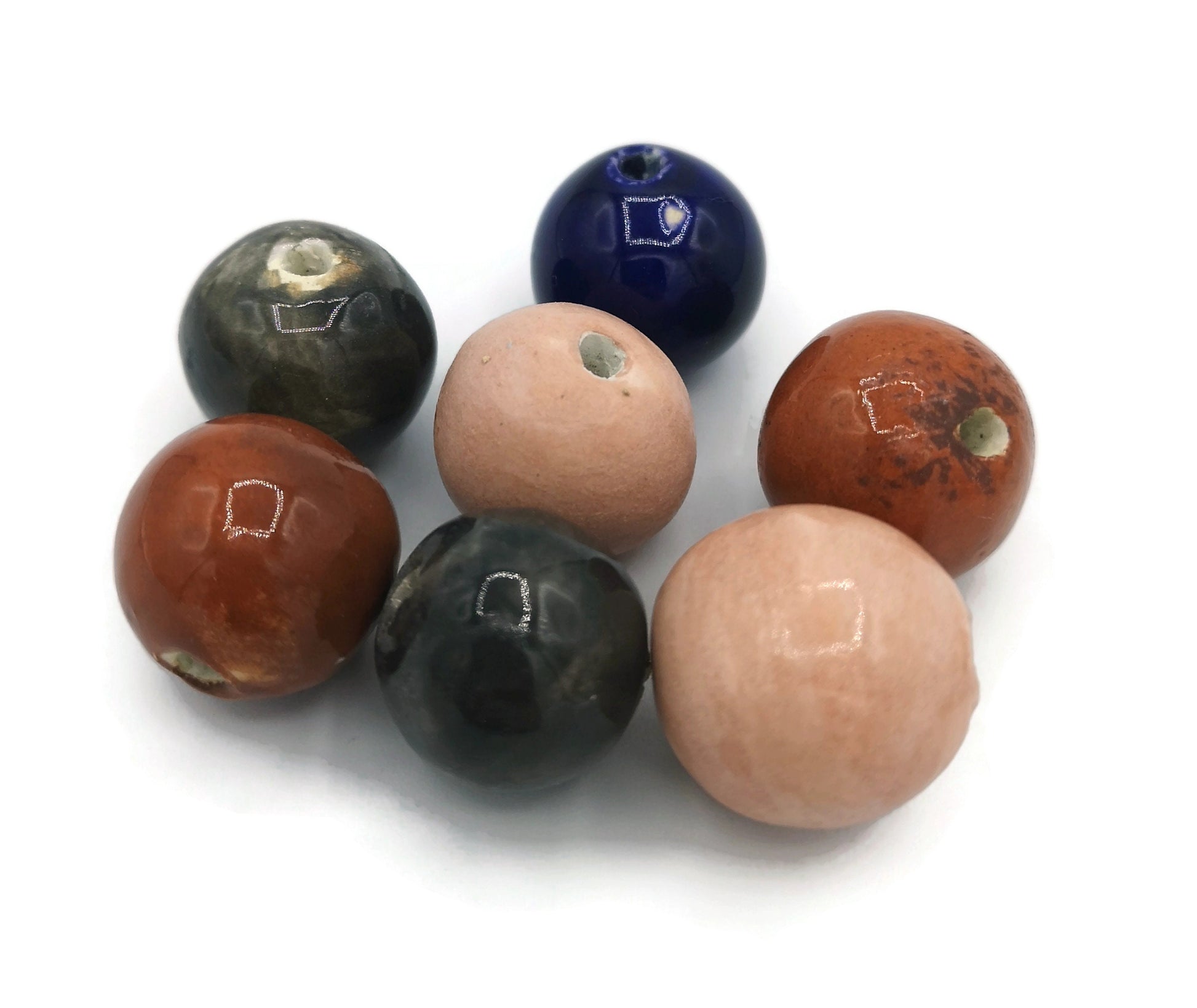 CLAY BEADS, Handmade Ceramic Bubblegum Beads For Jewelry Making, Set Of 7 Mixed Craft Beads Decorative Round Colorful Beads - Ceramica Ana Rafael