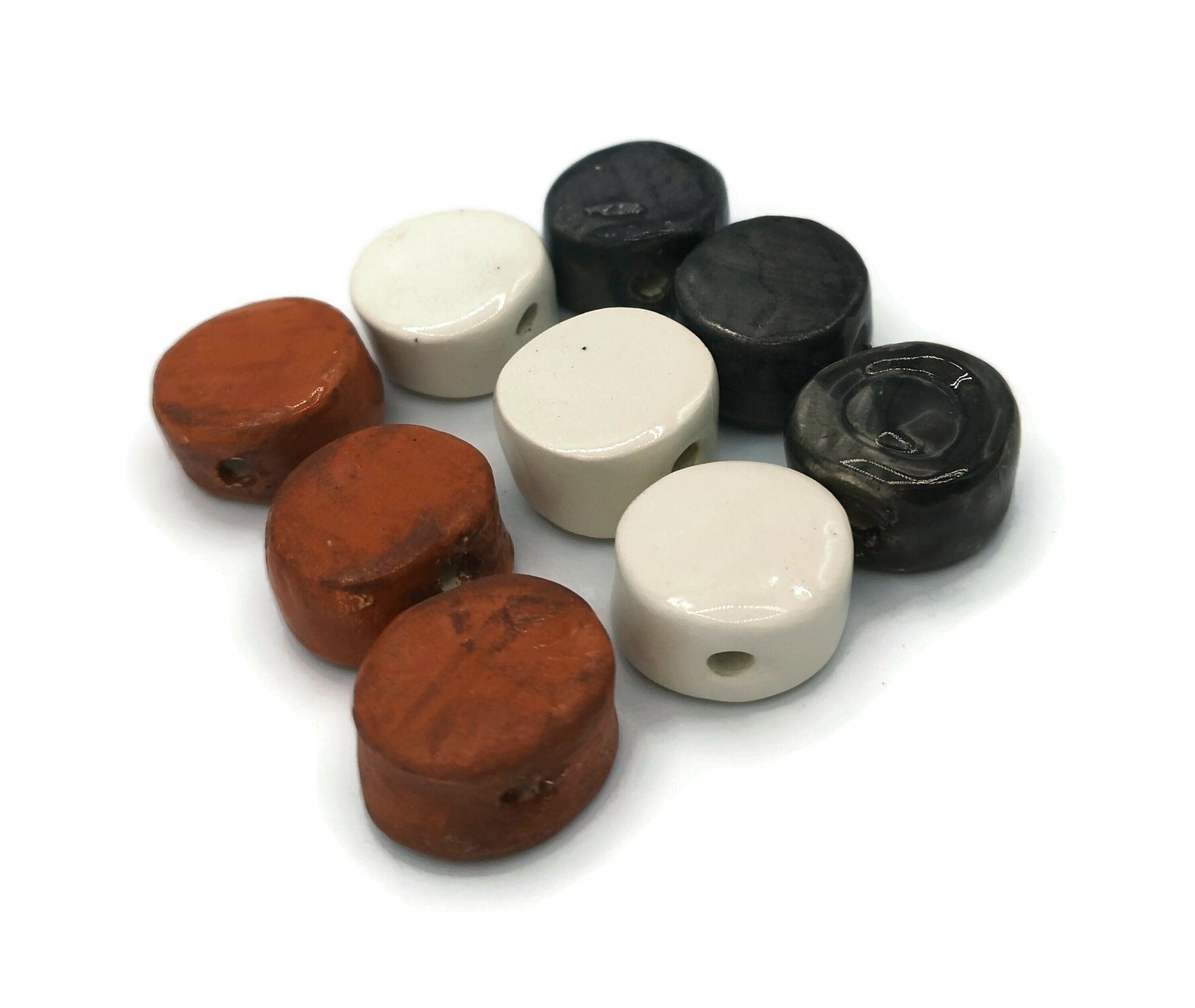 9Pcs 20mm Extra Large Handmade Ceramic Beads for Jewelry Making, Macrame Beads Large Hole 2mm, Artisan Unusual Clay Beads For DIY Crafts - Ceramica Ana Rafael