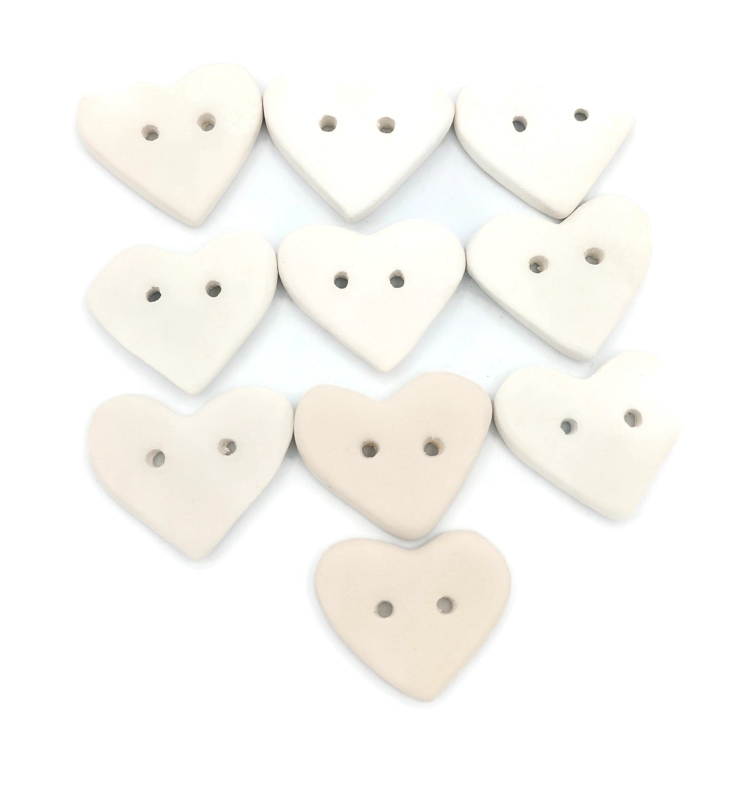10Pc Large Heart Sewing Buttons Blank, Unpainted Ceramic Bisque Ready To Paint, Best Sellers Do It Yourself - Ceramica Ana Rafael