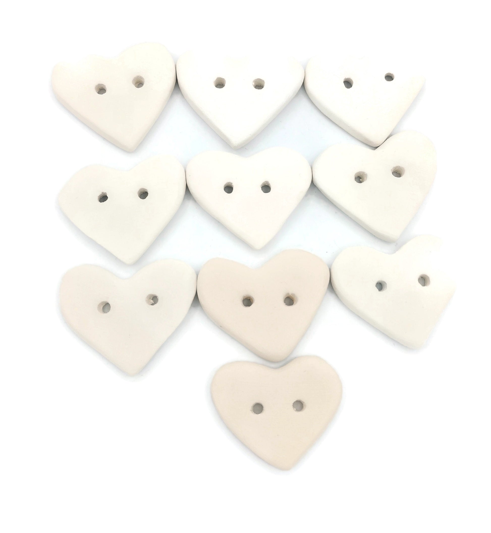 10Pc Large Heart Sewing Buttons Blank, Unpainted Ceramic Bisque Ready To Paint, Best Sellers Do It Yourself - Ceramica Ana Rafael