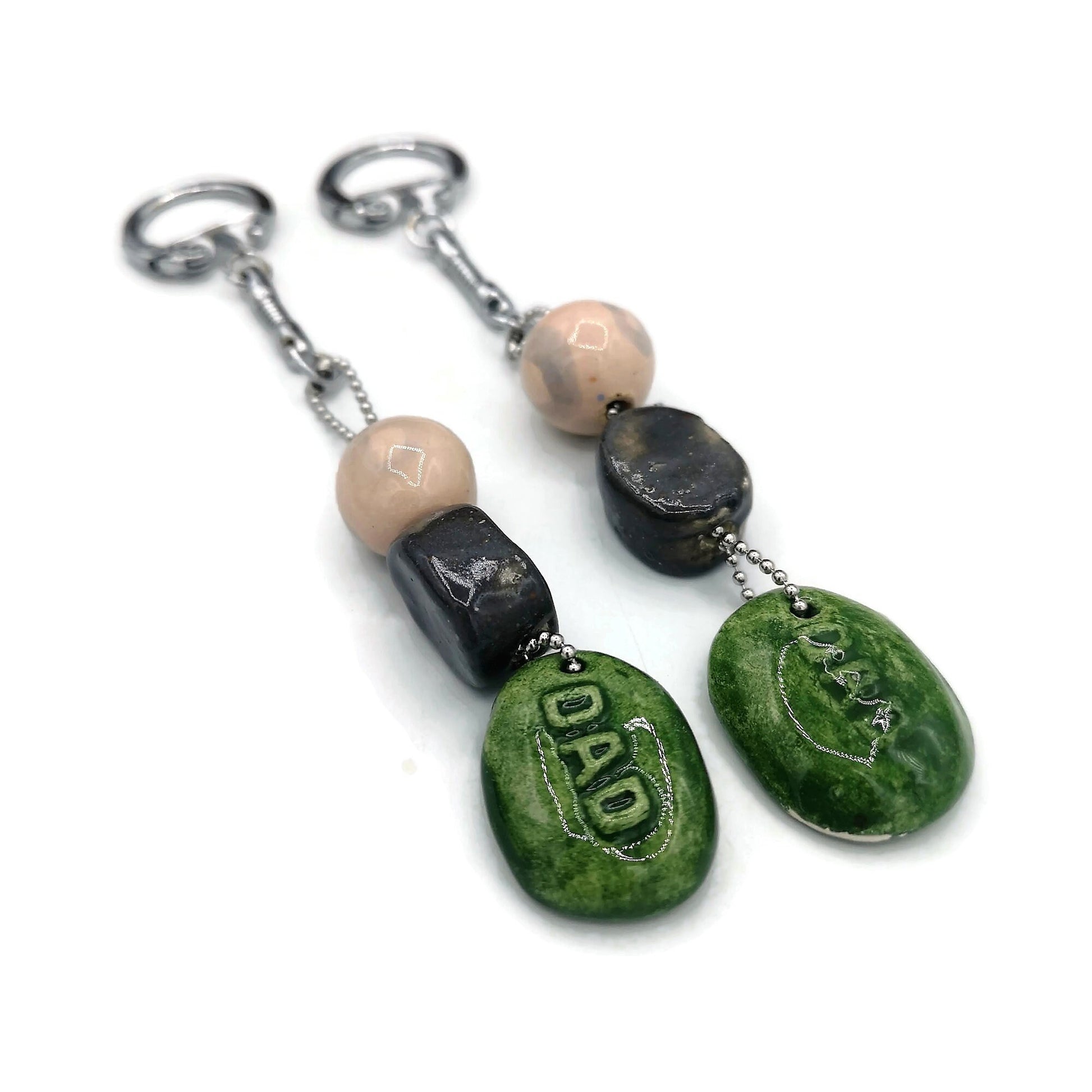 COOL DAD KEYCHAIN, Clay Keychain For Men Customizable, Ceramic Charm Keyring Beaded Accessories Gift For Daddy - Ceramica Ana Rafael