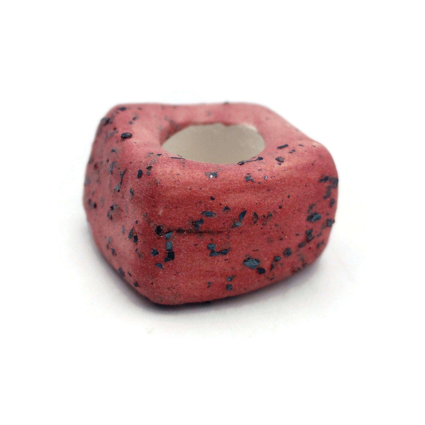 1Pc 25mm Extra Large Handmade Ceramic Beads For Macrame With Large Hole, Square Unique Chunky Clay Beads for Jewelry Making Sparkly Red Bead