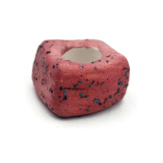 1Pc 25mm Extra Large Handmade Ceramic Beads For Macrame With Large Hole, Square Unique Chunky Clay Beads for Jewelry Making Sparkly Red Bead
