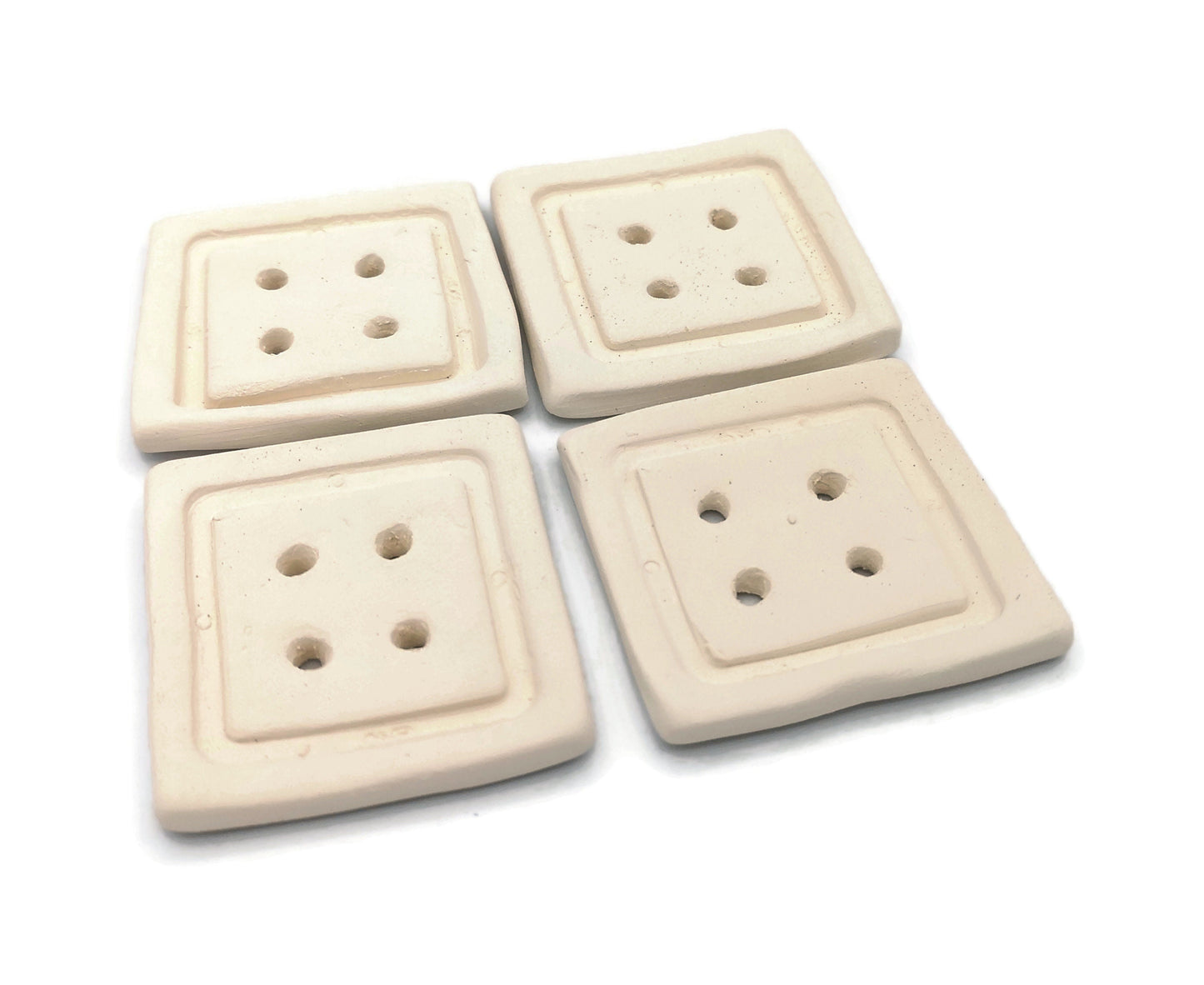 4Pc Customizable Handmade Ceramic Bisque Sewing Buttons Ready To Paint, Novelty Button For Crafts, Large Square Button - Ceramica Ana Rafael