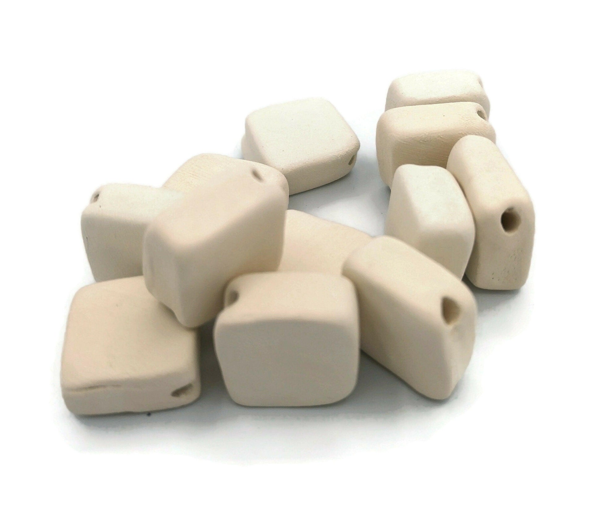 12Pc SquareHandmade Ceramic Bisque Beads For Jewelry Making, Craft Kits For Adults, Unpainted Macrame Beads Ready To Paint - Ceramica Ana Rafael