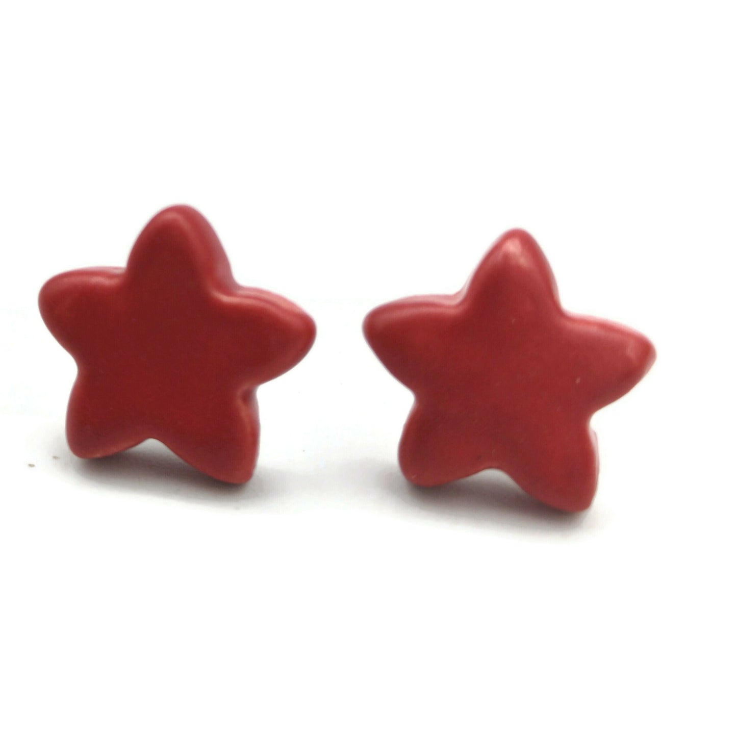 Handmade Red Star Stud Earrings Fo Women, Ceramic Jewelry Mothers Day Gift From Daughter, Statement Earrings Best Gifts For Her - Ceramica Ana Rafael